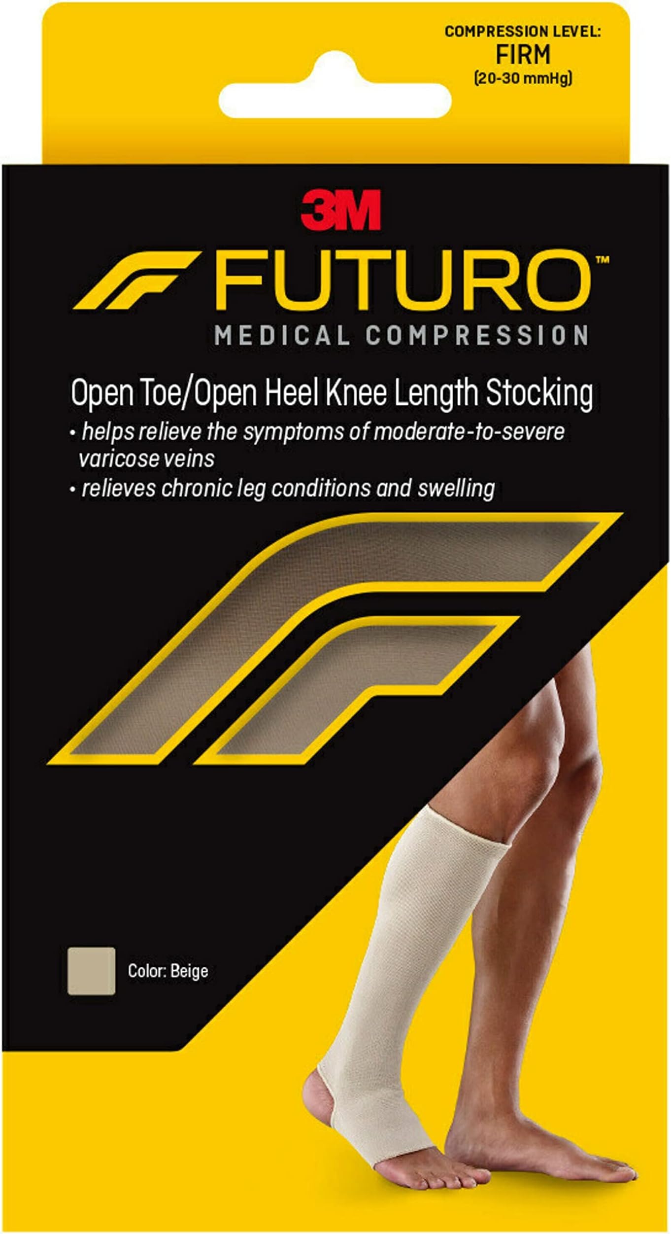 FUTURO Open Toe/Open Heel Knee Length Stocking, Firm Compression (20-30 mm/Hg), For Standing or Sitting All Day, Beige, Medium, Unisex, 1 Stocking