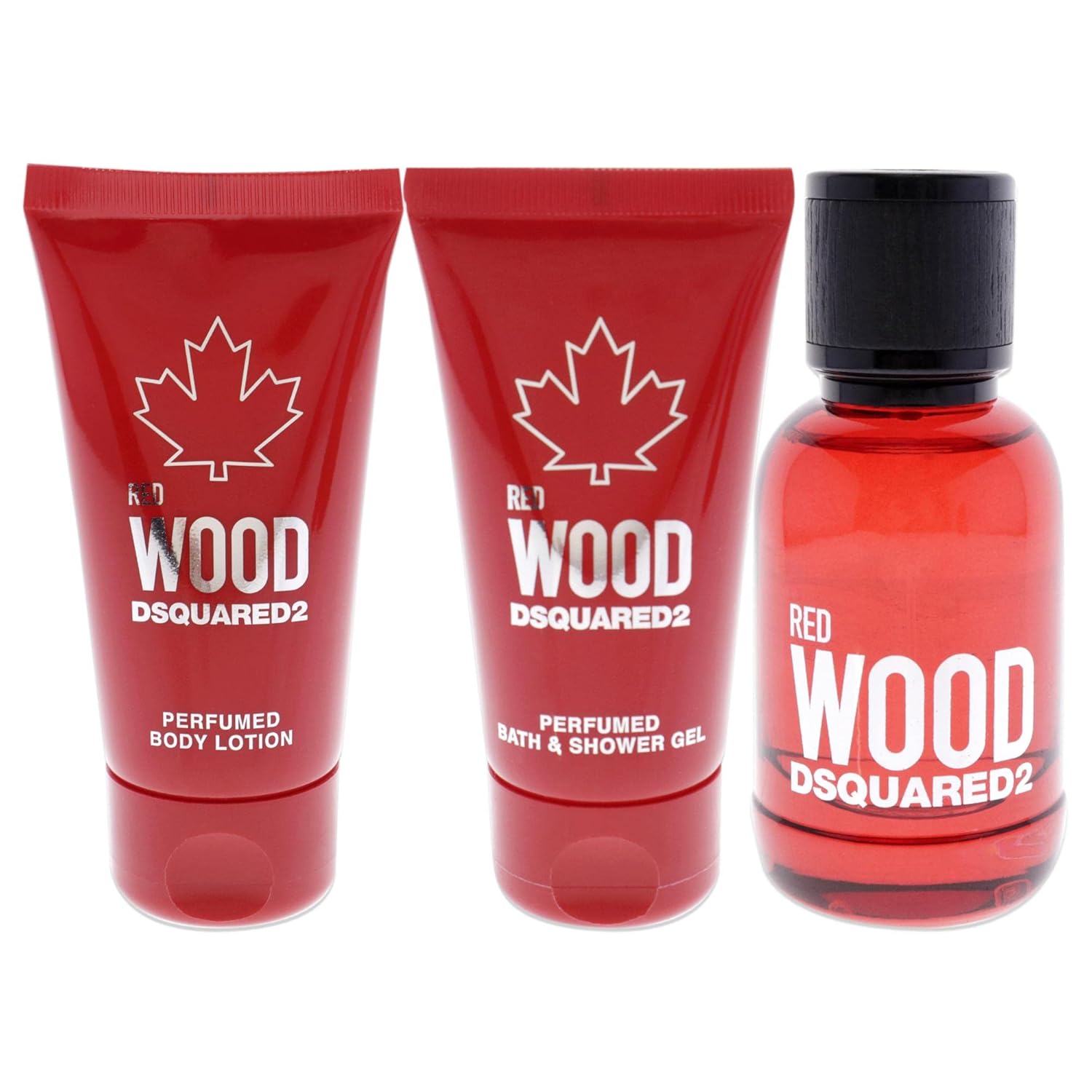Dsquared2 Red Wood Women 1.7oz EDT Spray, 1.7oz Body Lotion, 1.7oz Bath and Shower Gel 3 Pc Gift Set