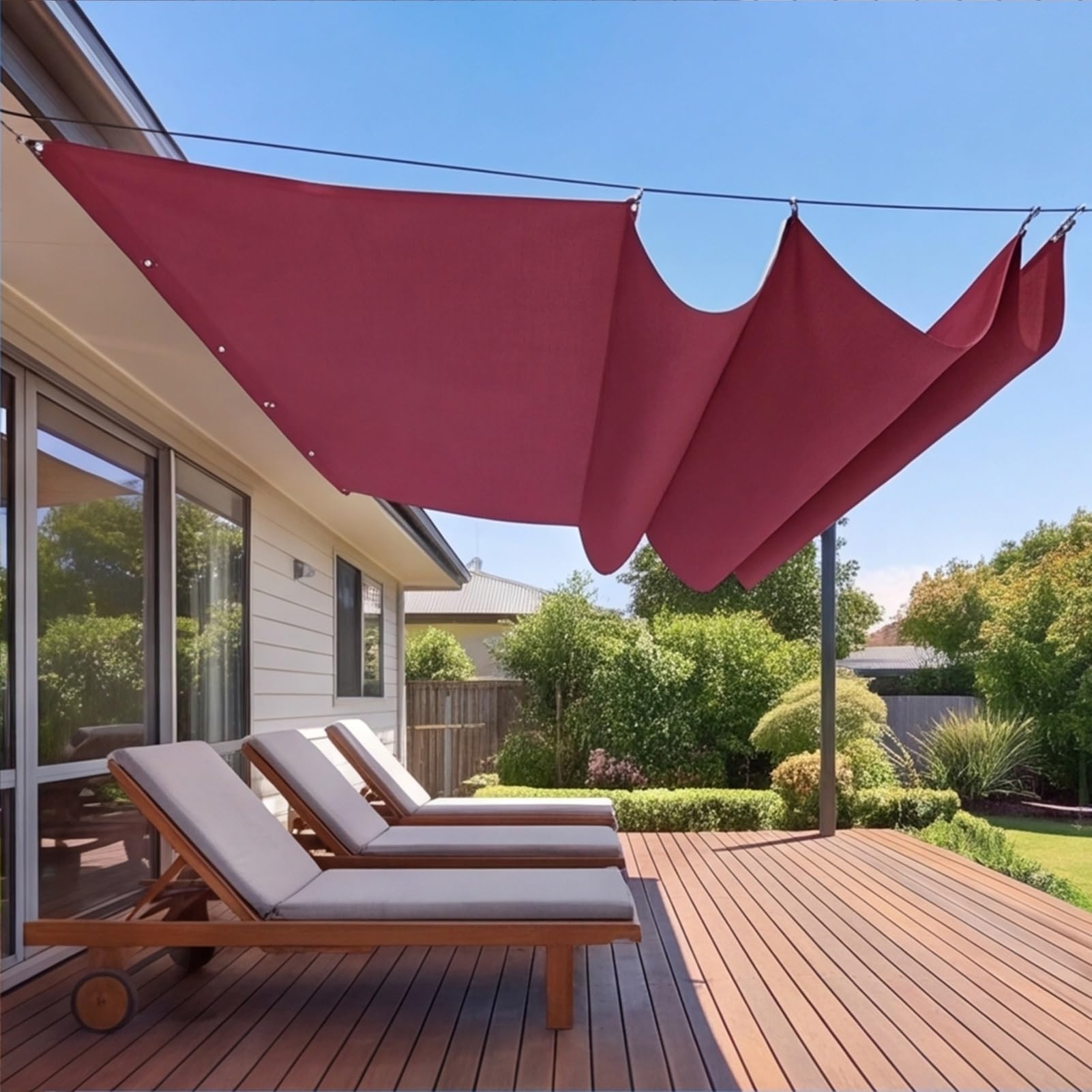 Wysuwany żagiel przeciwsłoneczny 260 x 280 cm, HDPE, ochrona przed słońcem, wodoszczelna, ochrona przed promieniowaniem UV, odporna na rozerwanie, do ogrodu, pergoli, balkonu, tarasu, czerwonego wina