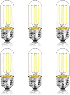 3.2 Inch 5000K Daylight White E26 LED Bulb 60 Watt Equal, AC 120V 600LM Edison Bulbs Dimmable, 6W T10 T30 Filament Light Bulbs Clear Glass for Fan Pendant Wall Light, ETL Certified-6 Pack