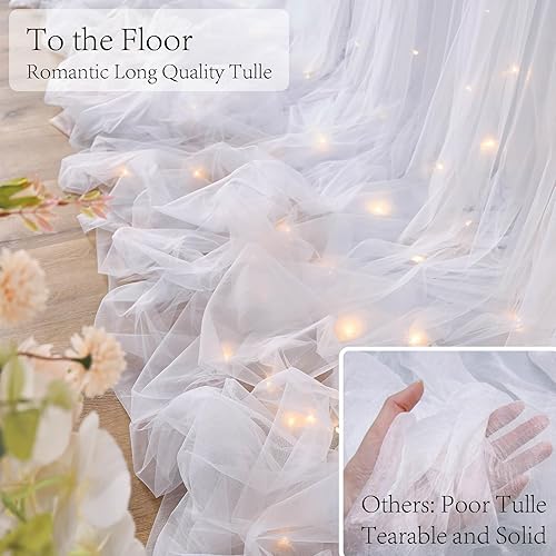 Miniatura 3 de Cortina de telón de fondo de tul blanco de 10 x 10 pies con cuerda de luz para bodas, fiestas, doble capa, sin arrugas, foto, telón de fondo de tul