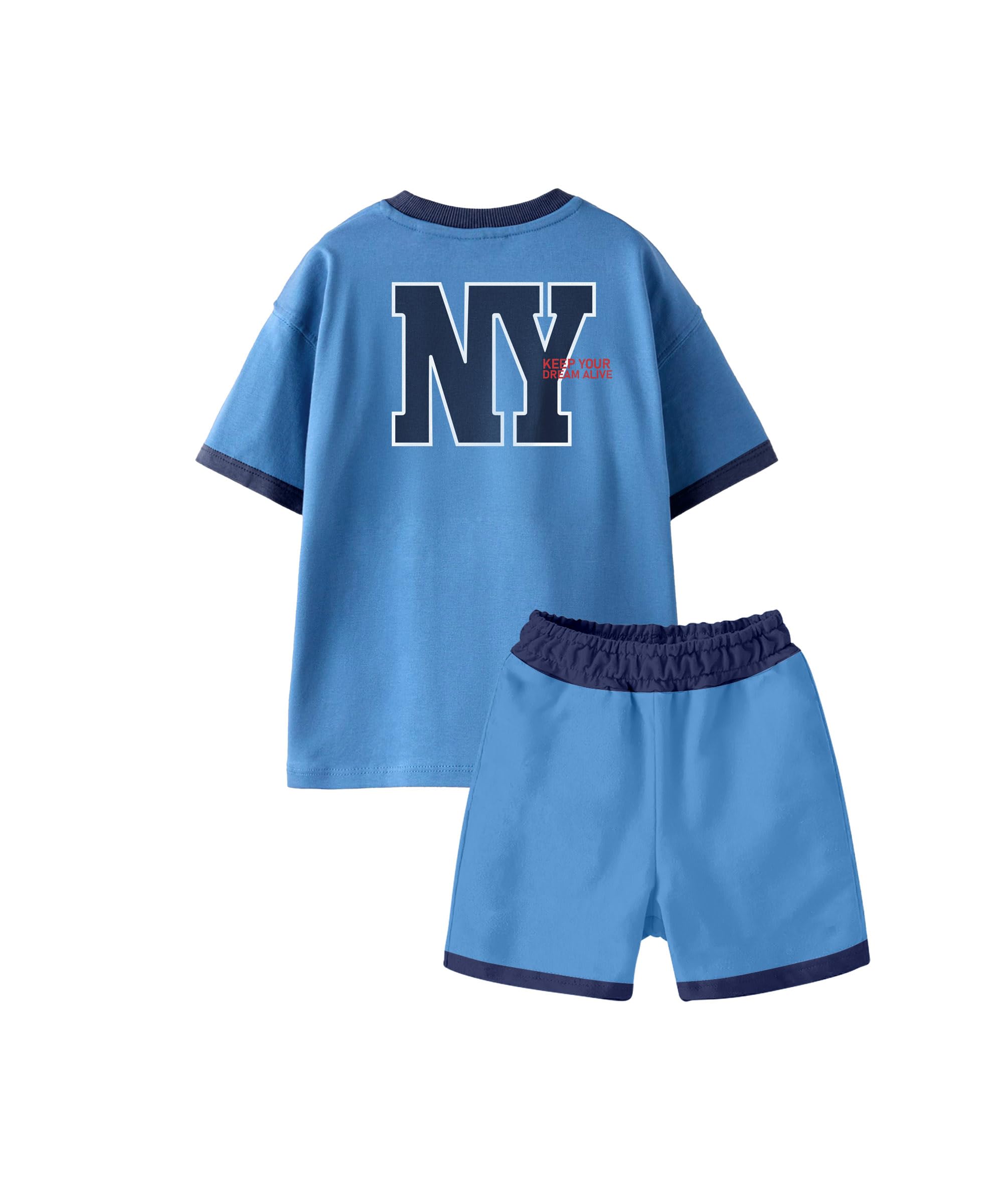 KYDA KIDS® Conjunto de camiseta y pantalones cortos de gran tamaño con estampado de algodón 100 % puro para niños, ropa casual de verano suave y transpirable, conjunto conjunto conjunto para niños