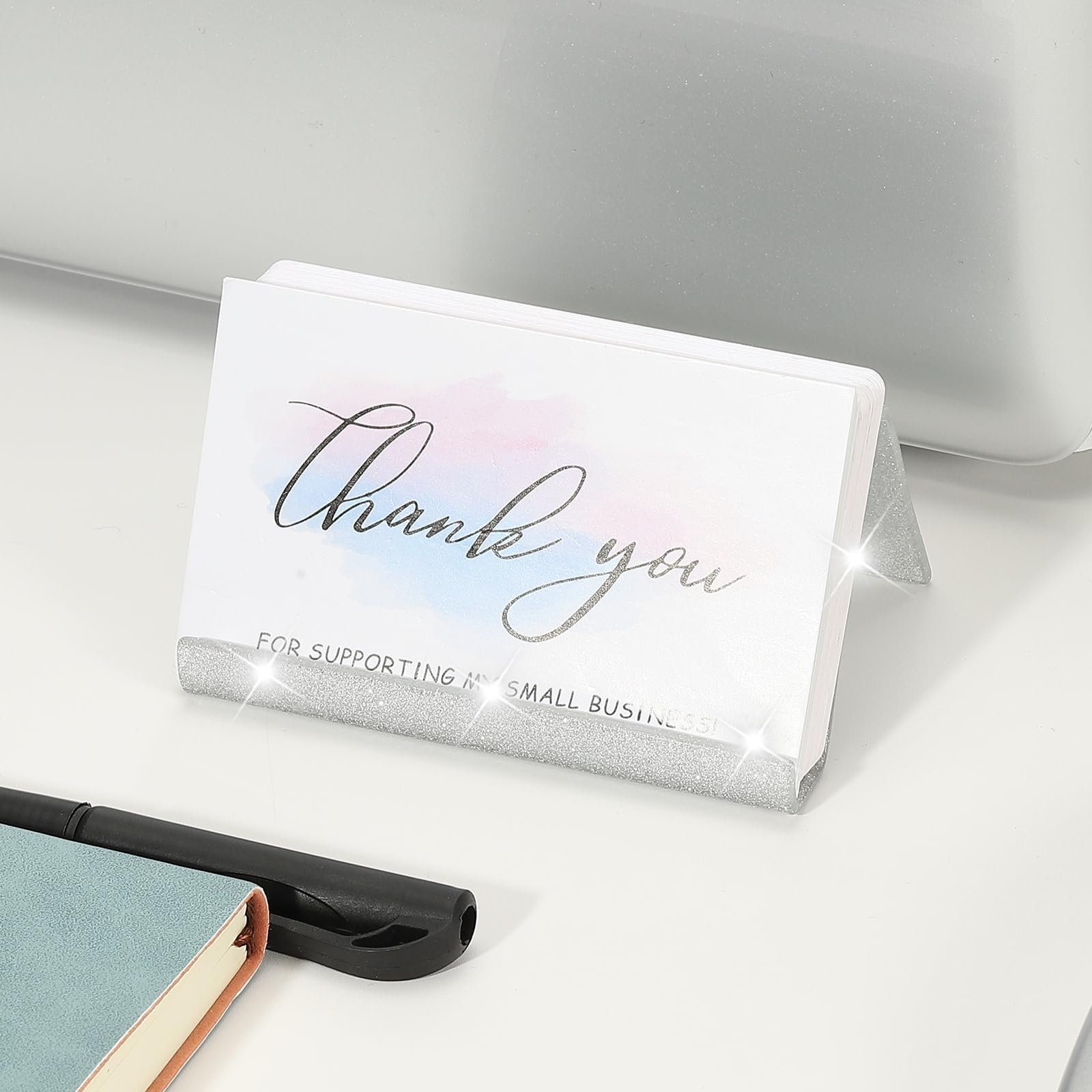 PATIKIL Business Card Holder for Desk Acrylic Business Card Holders Shine Card Stand Organizer Cards Display for Office Exhibition Silver Tone - Image 4