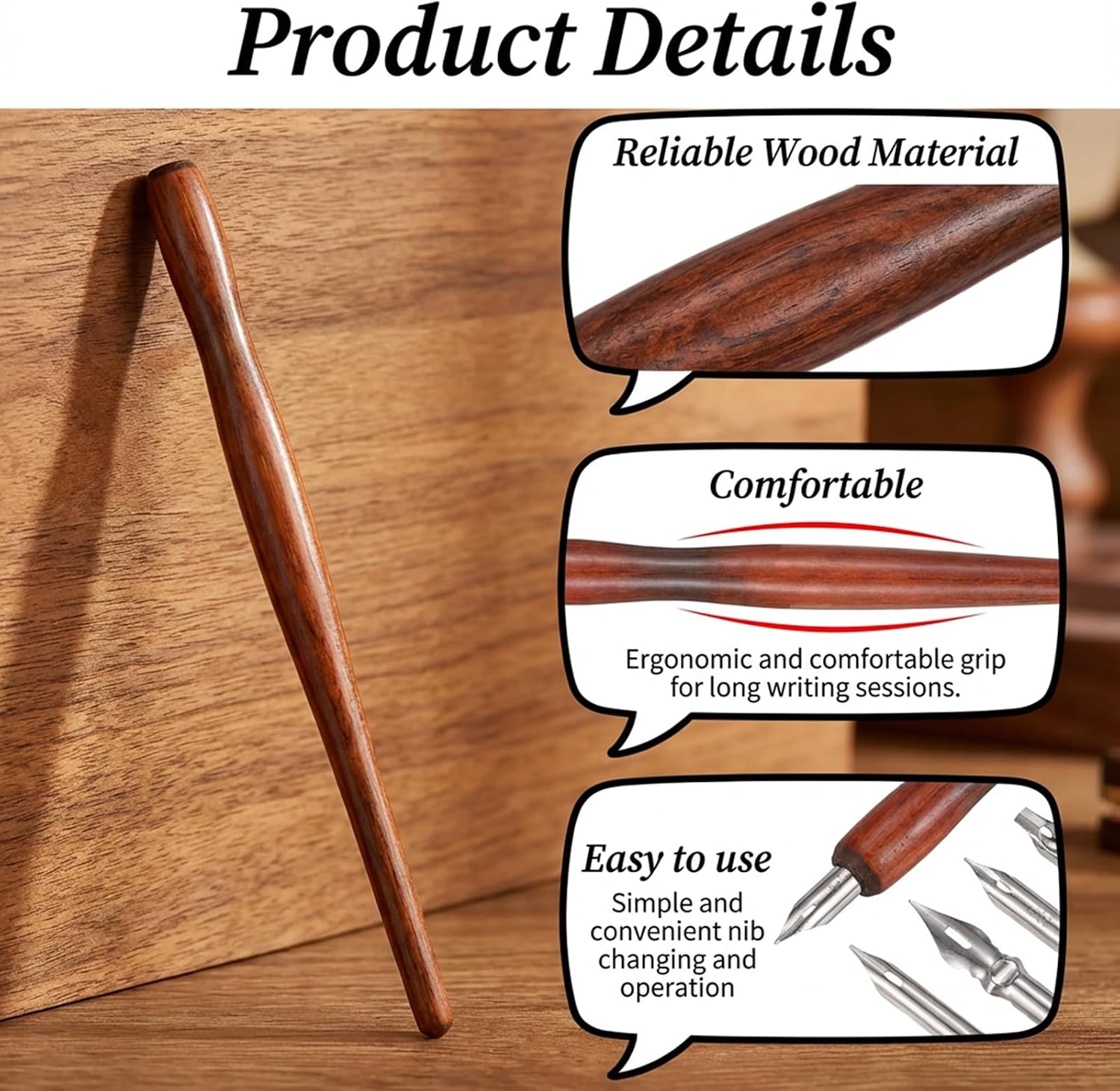 Styquenzer 10 Pcs Calligraphy Nibs Dip Pen, Dip Pen Nibs Holders with Comic Calligraphy Wooden Drawing Pens Holder with Stainless Steel Nib Dip-Pens for Writing, Painting, Signing