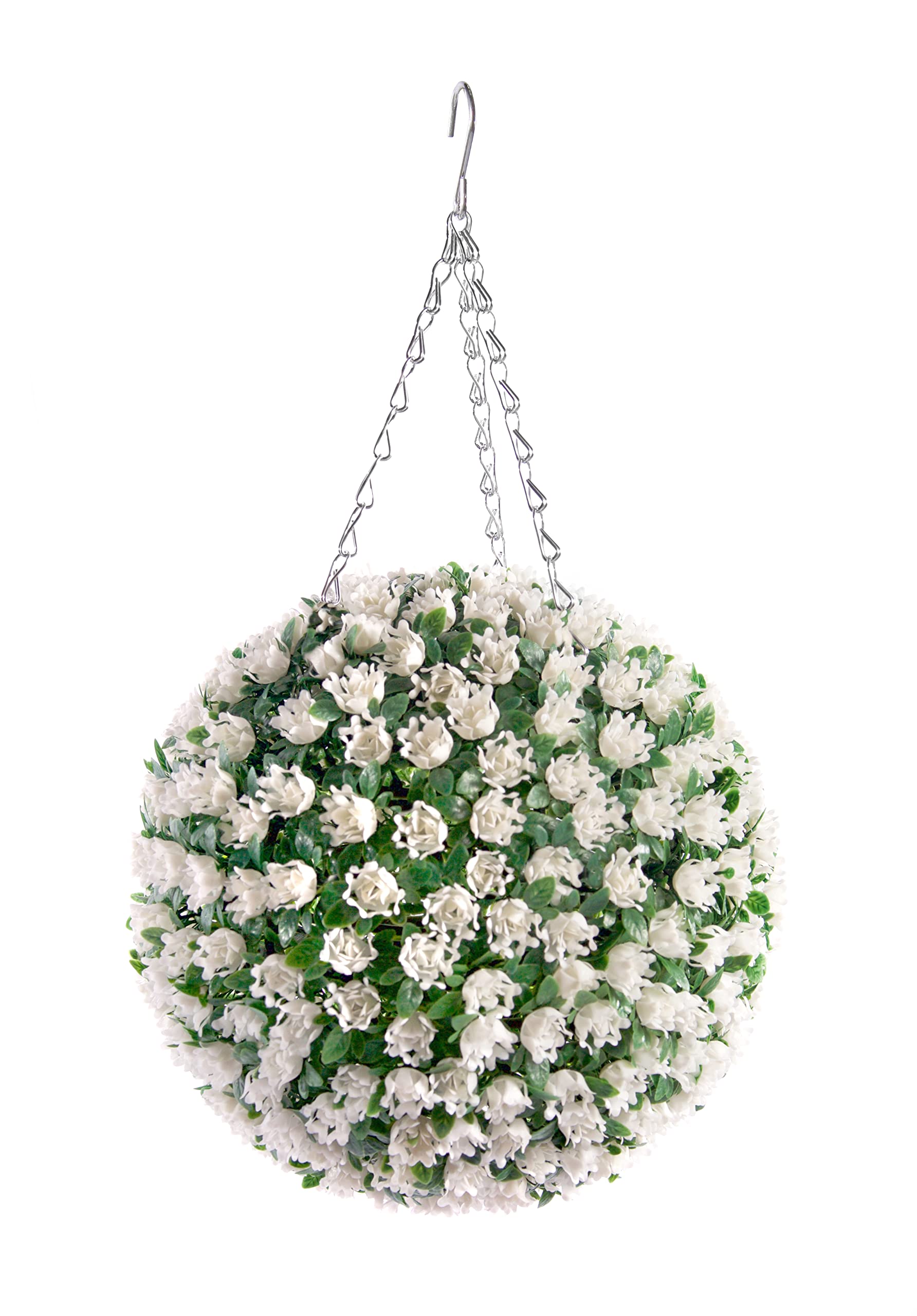 Best Artificial White 28Cm Rose Topiary Hanging Flower Ball **Uv Fade Protected**
