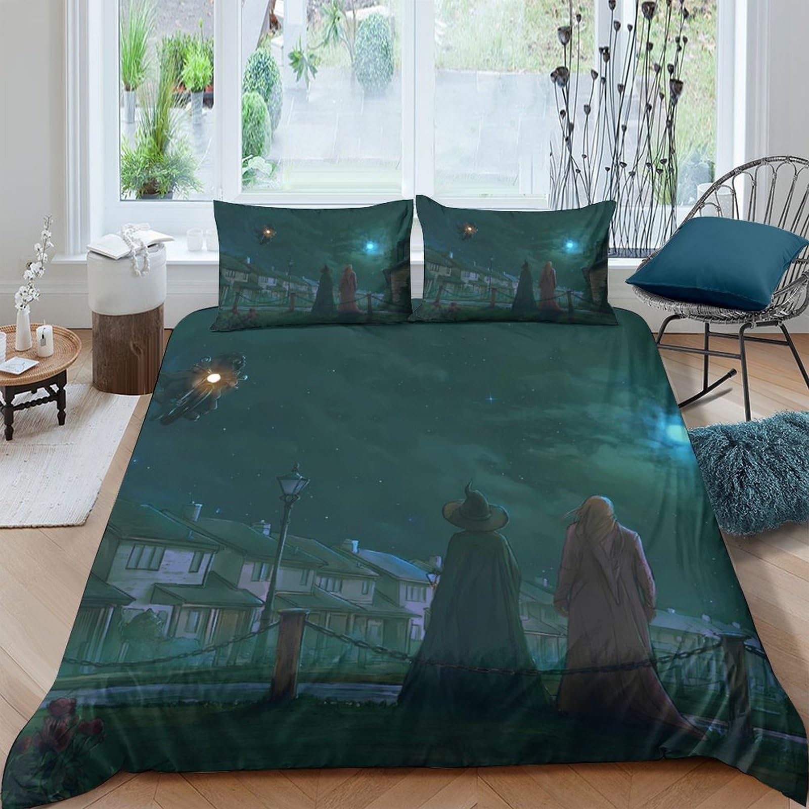 Ctjqhvkz Style-9 3D Printed Night Cityscape Fitted Sheet Microfiber Soft Breathable Urban Silhouette Bed Cover Bedroom Decor Single（135X200cm）