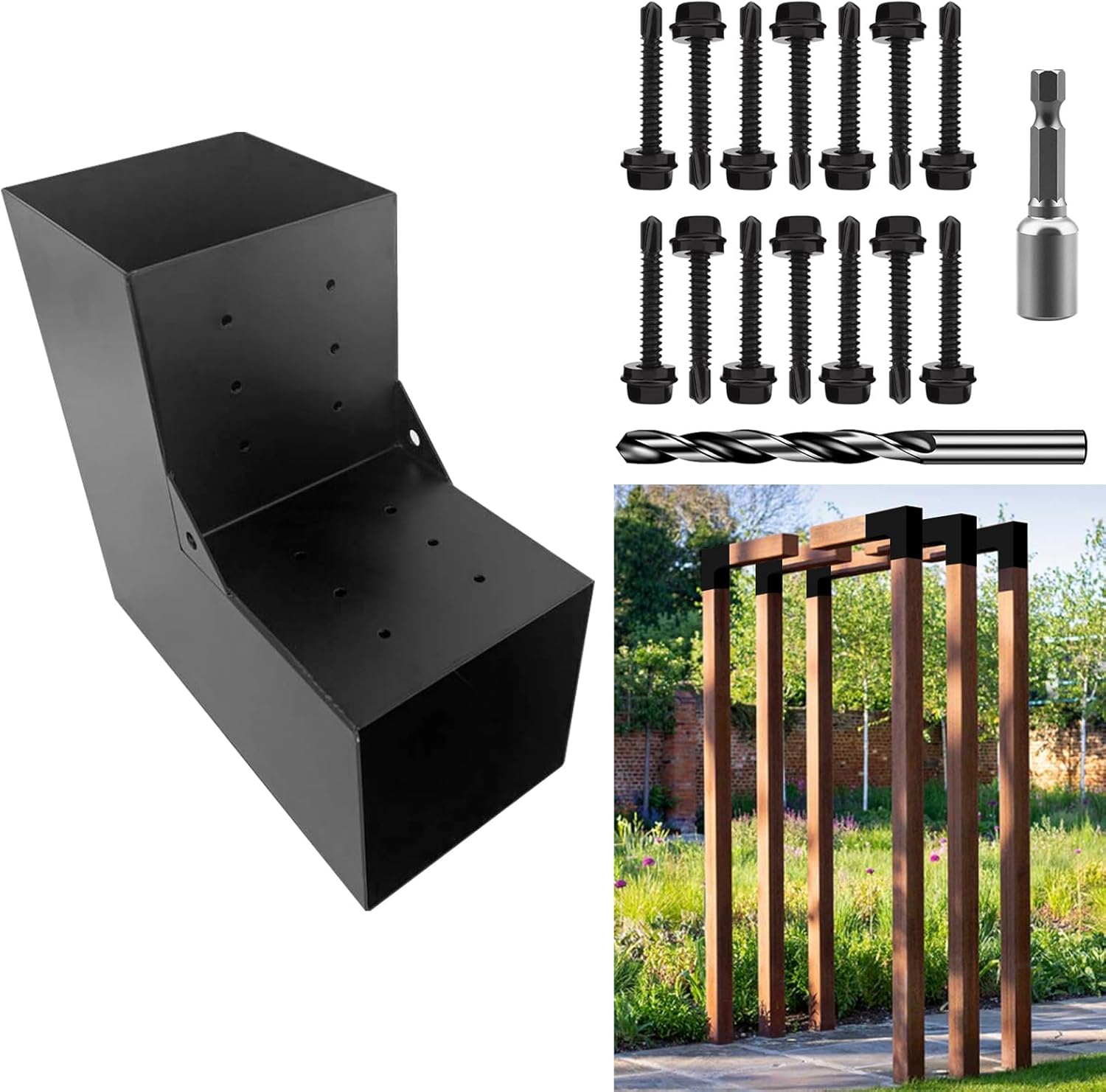 2-Way Pergola Brackets Kit, DIY L-Shaped Woodwork Brackets for 6" x 6" (Actual:5.5"x5.5") Lumber for Patio Pergolas, Gazebos, Log Cabin W/Hardware - 1 Pack