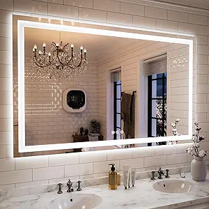 ISKM LED Mirror for Bathroom Lighted Vanity Mirror for Wall Front Lights + Backlit LED Bathroom Mirror Anti-Fog Tempered Glass ETL Listed (Front and Backlit, 55'' x 36'')