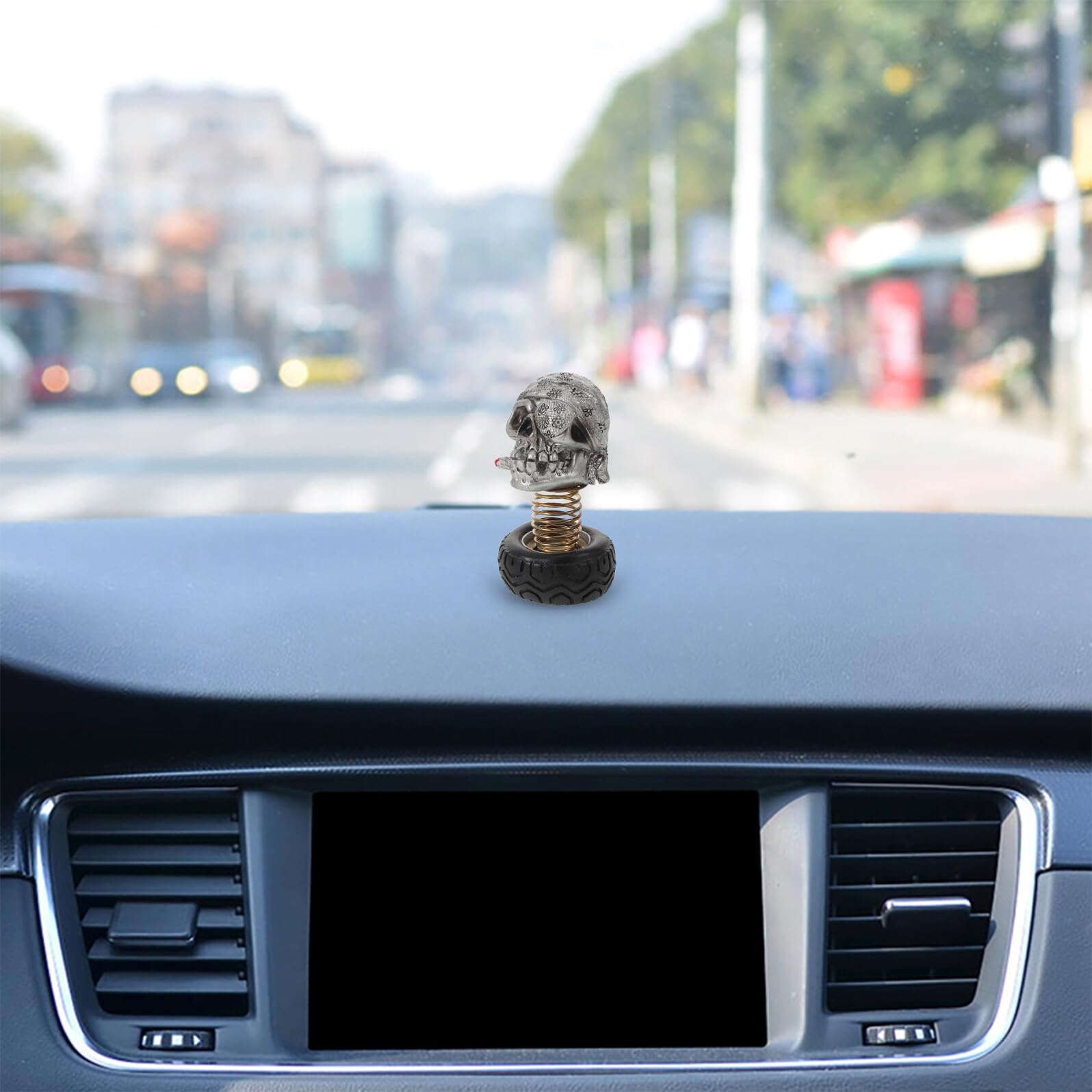 MAGICLULU Figurine Crâne Oscillante en Résine pour Tableau de Bord Décoration Fantôme Humoristique pour Voiture SUV et Camion Ornement de Capot Tête Branlante Accessoire Original pour