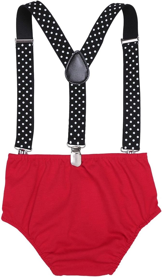 Freebily Baby Boys Girls Cake Smash Outfits First Birthday Bloomers Bowtie Suspenders Clothes Set
