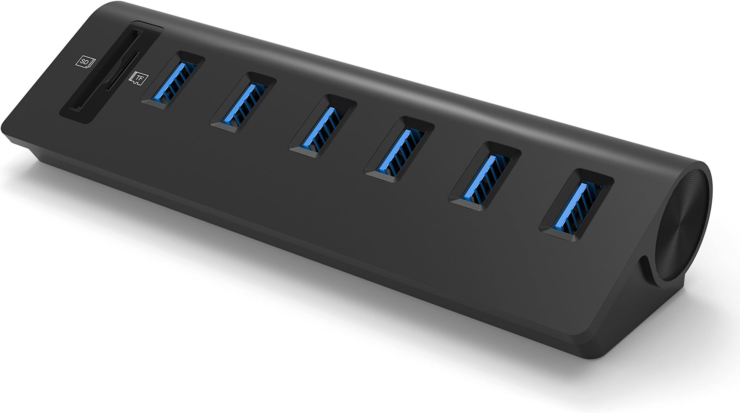 USB 3.0 Hub, USB 3.0 6-Port Aluminum Hub with 2-Slot Card Reader Combo and 5V/4A High-Capacity Power Supply, Black