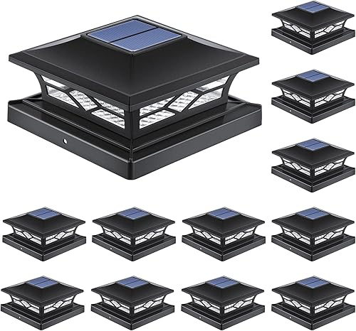 Miniatura 9 de APONUO Luces solares para postes de 4 x 4, paquete de 6 unidades, 2 modos, brillantes, 5 x 5, tapas solares de vinilo para postes de valla de vinilo