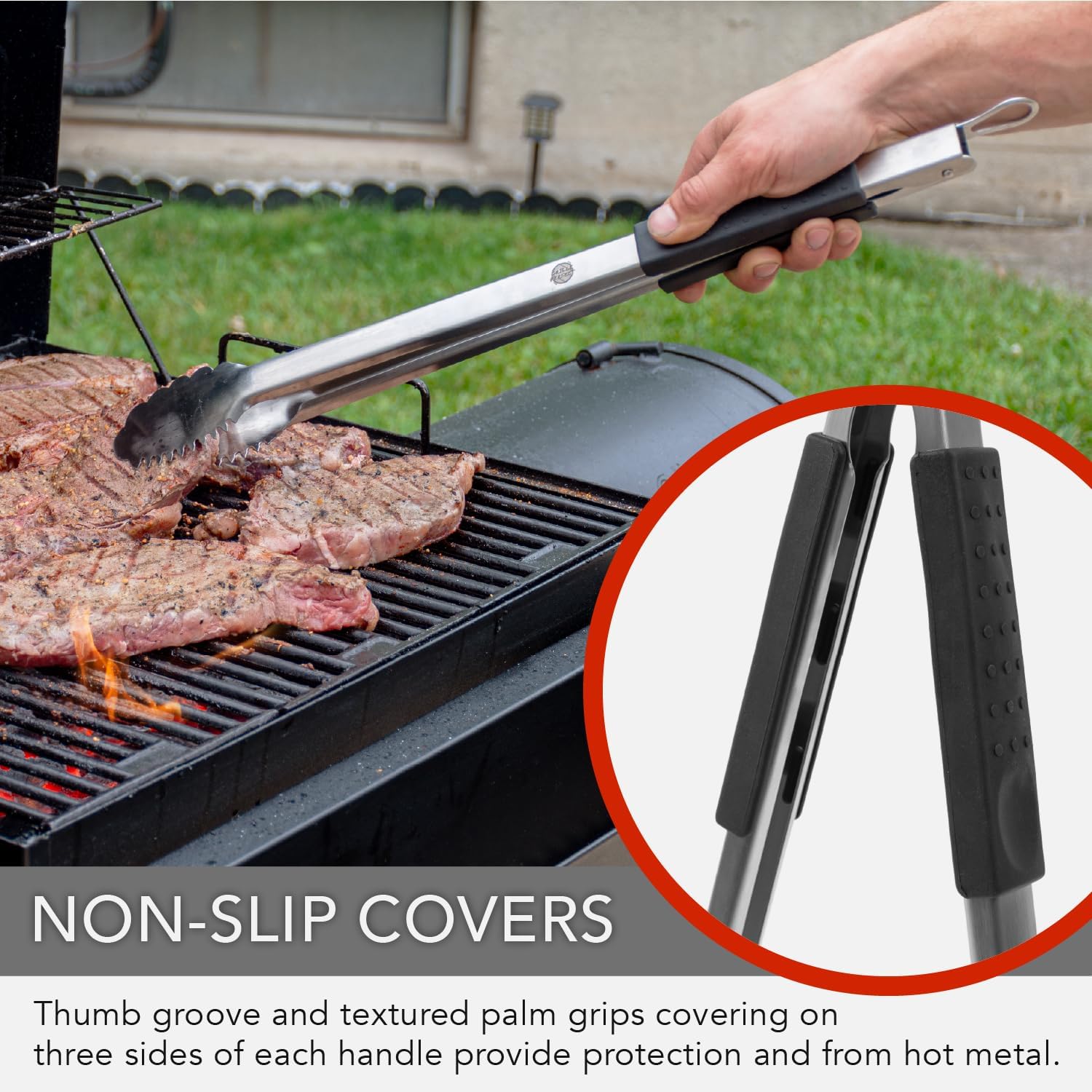 Grill Perfect Extra Long 2-Pack of Heavy Duty Tongs for Grilling | Dual Sided Stainless Steel Grill Tongs for Outdoor Grill and Kitchen Cooking | 3-Sided Handle Grip | 20 Inch and 24 Inch