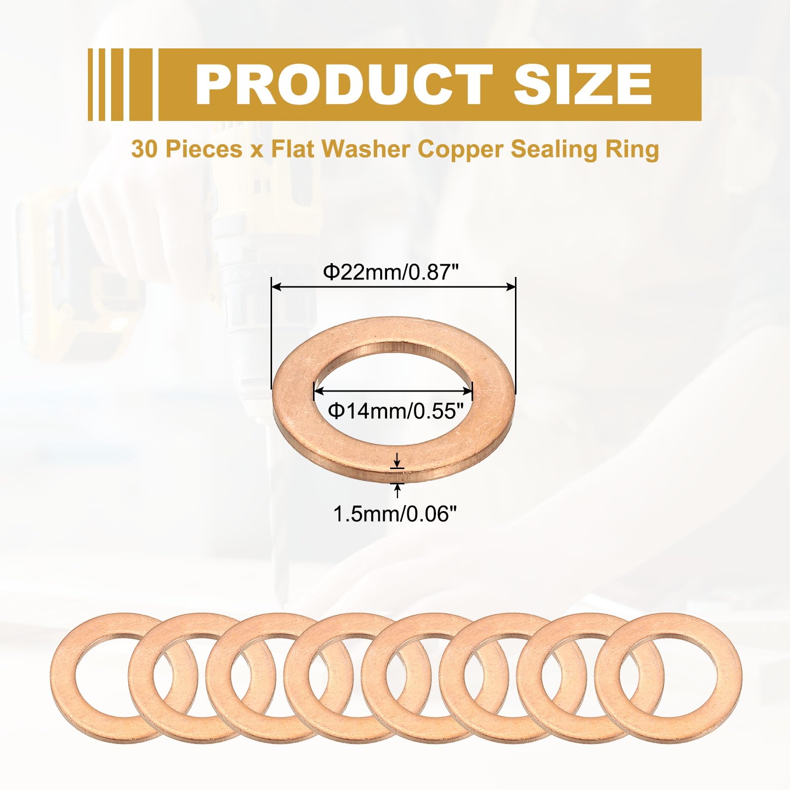 PATIKIL M14 Copper Washer Sealing Ring - Image 2