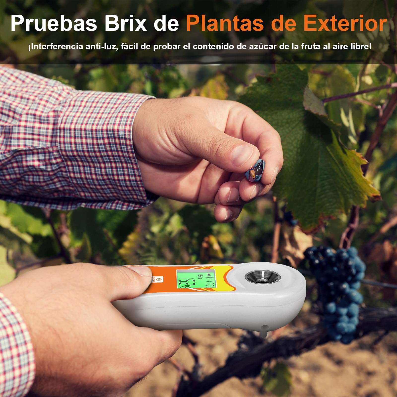 Refractómetro Inteligente Brix, Probador Digital YINMIK Brix (0-60%), Medidor de Temp de Azúcar con ATC, Medidor Portátil Brix para Frutas, Café, Jarabe de Arce, Jugos, Alimentos y Vegetales