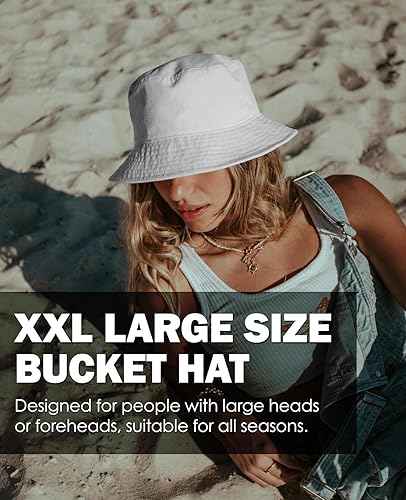 Miniatura 7 de Sombrero de pescador XXL grande de algodón para mujeres y hombres, cabeza grande, reversible, de gran tamaño, sombreros de pescador, unisex, para