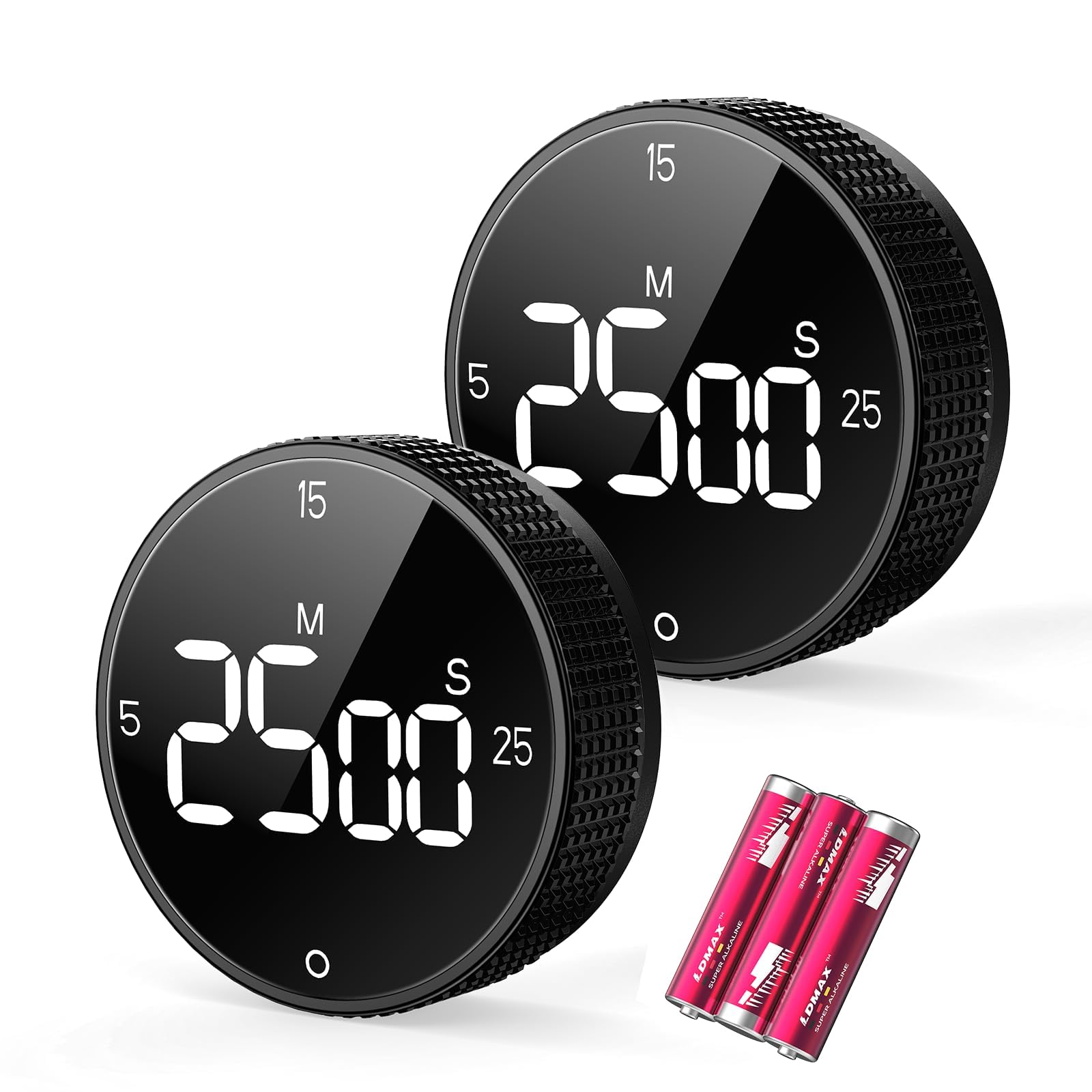 Digitaler Küchentimer, großes Display, magnetischer Countdown-Countup-Timer, 3 voreingestellte Zeiten (5, 15, 25), Lautstärke und Helligkeit einstellbar zum Kochen, Klassenzimmer, Lernen