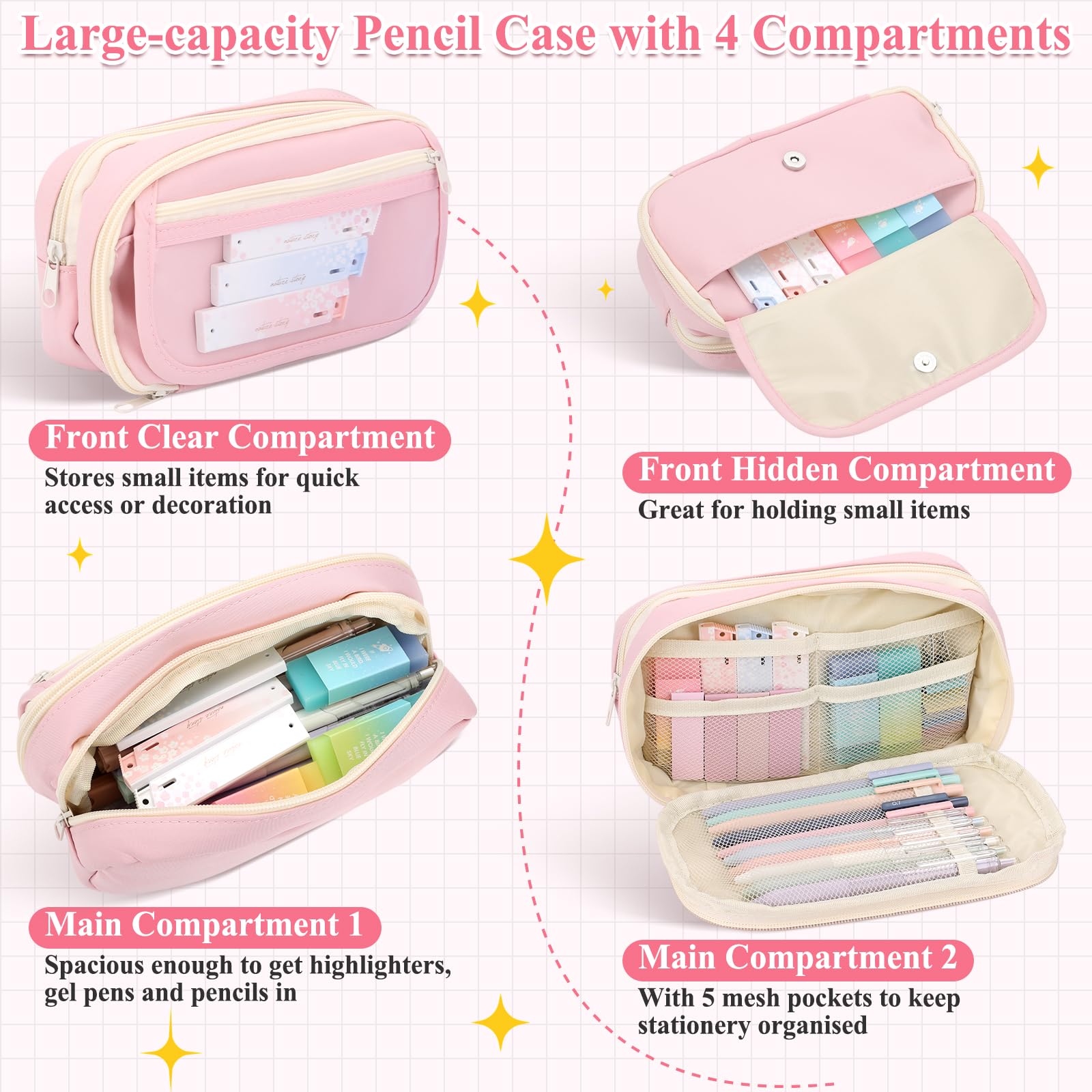 Aesthetic Stationery Supplies with Pink Pencil Case & Notebook, Pastel Highlighters Gel Pens Mechanical Pencils Refills Rulers Rubbers Sticky Notes, Stationery Set for Students School Supplies Office - Image 3