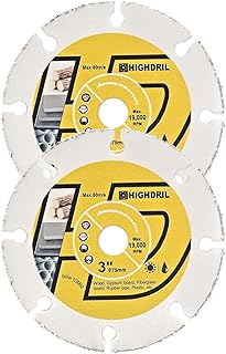 HIGHDRIL 3 Inch Circular Saw Blade - 2pcs Carbide Wood Cutting Disc with Arbor 10MM for Wood, Gypsum Board, Fiberglass, Rubber Pipe, Plastic, Cement Residue