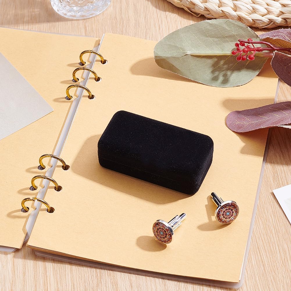 Beebeecraft Velvet Cufflinks Boxes 1.52x2.97x1.04in Small Rectangle Black Cuff Links Gift Box for Jewellery Display Tie Clip Holder Packaging Case Wedding Men