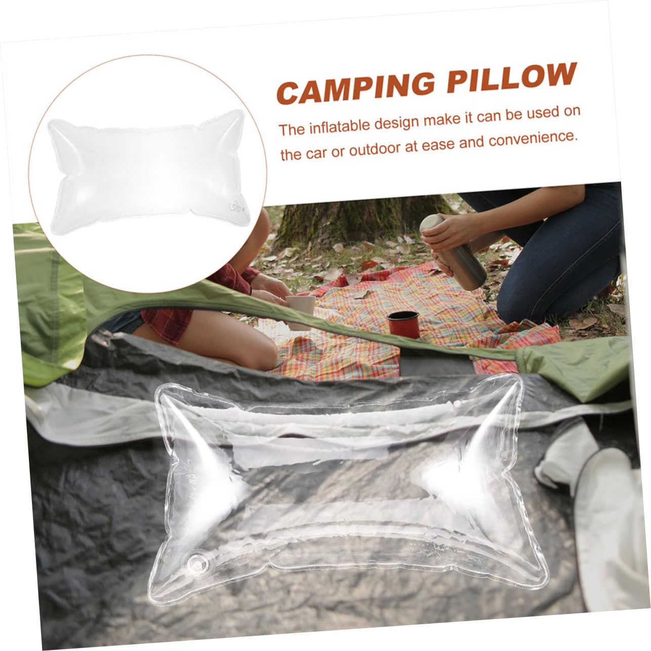 Ipetboom Coussin Gonflable Transparent Respirant Oreiller Camping Portable Ajustable pour Extérieur et