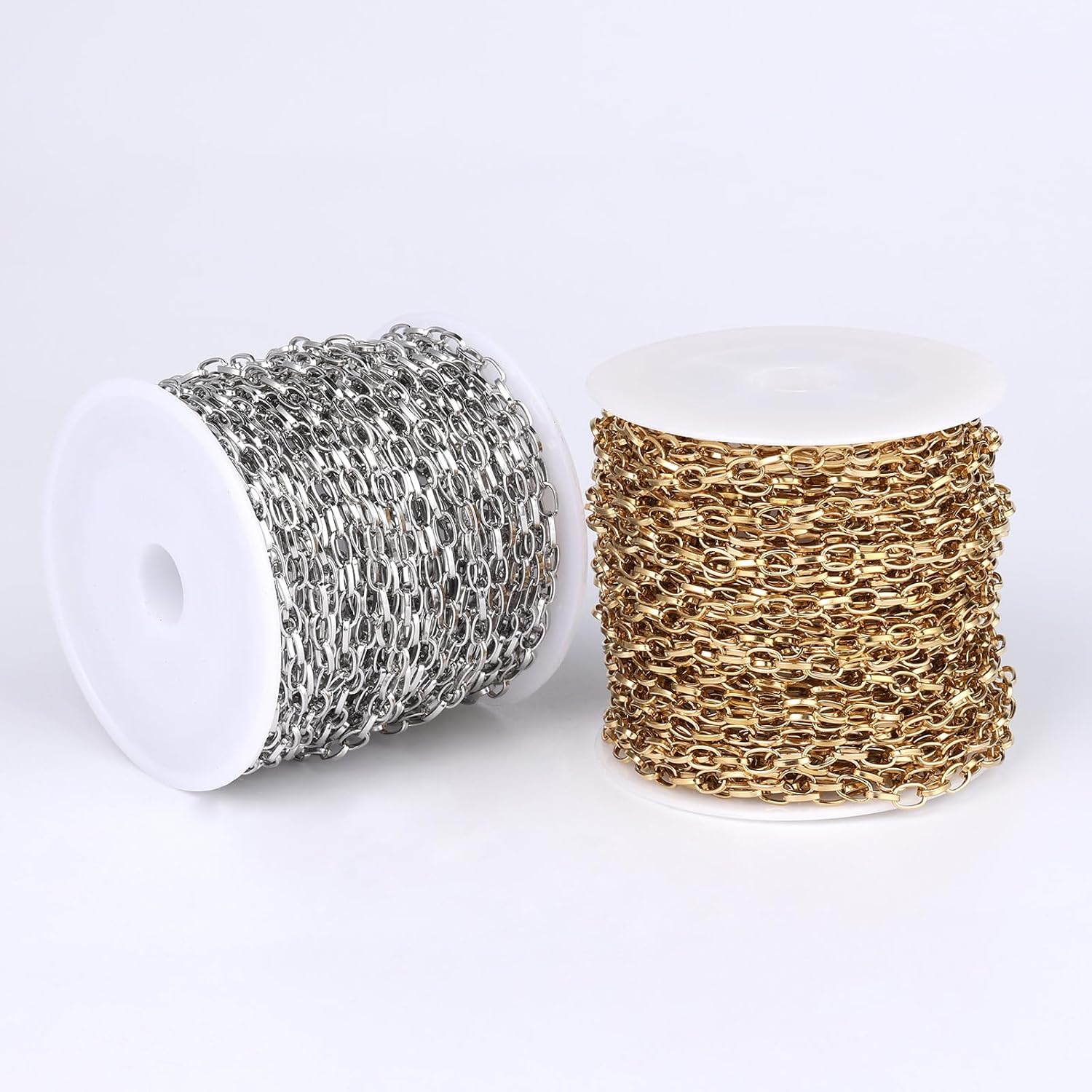 33FT Stainless Steel Rolo Cable Chain 3MM Silver Chain for Jewelry Making | Silver Jewelry Oval Link Chains Roll Bulk for Necklace Bracelet Crafts