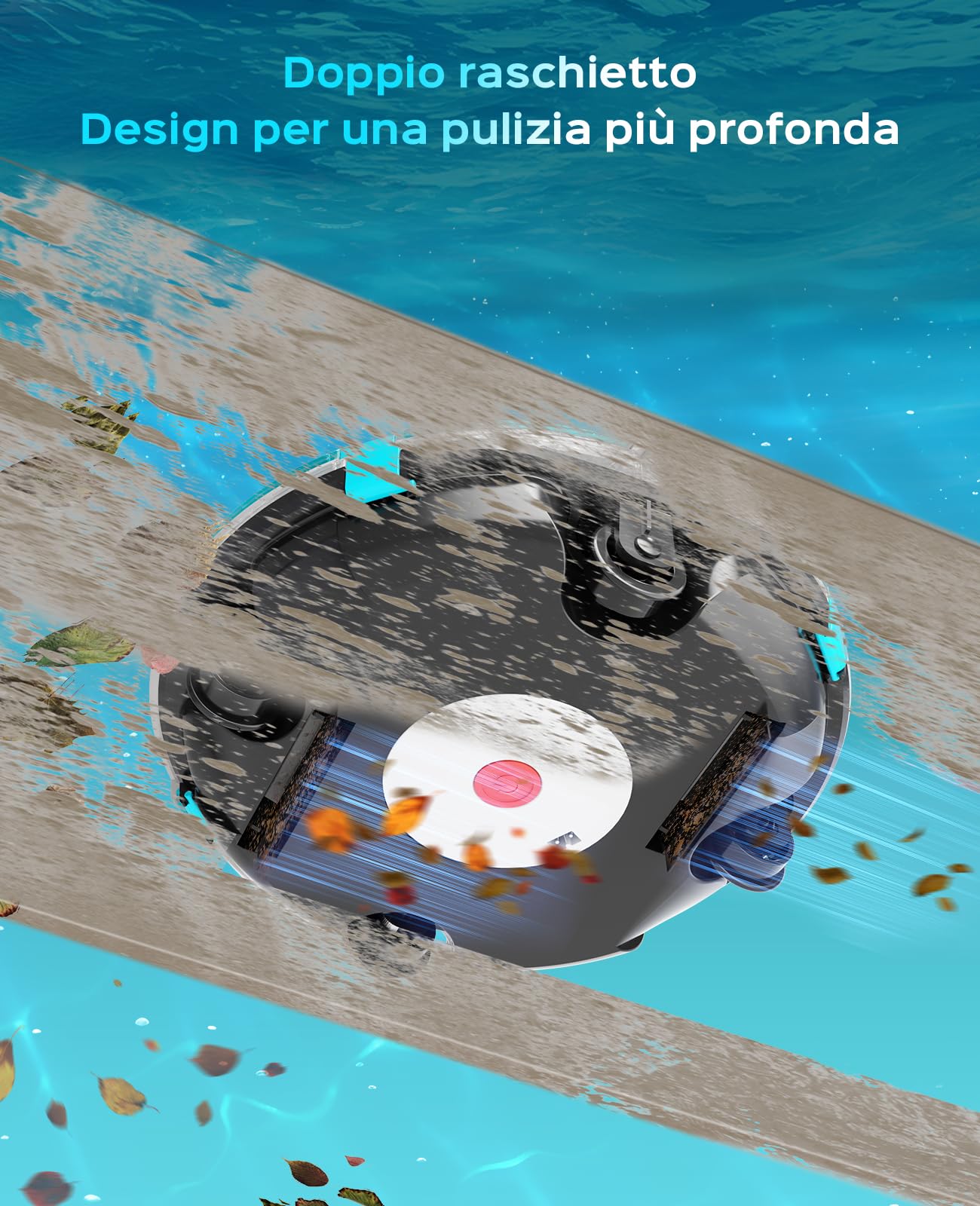 WINNY POOL CLEANER Winny 200 Robot Piscina, Piscina Senza Fili con Batteria, Autonomia 75 Min per Piscine Fuori Terra 60 m², Doppia Filtrazione, Parcheggio Automatico(Nero-Blu Marino)