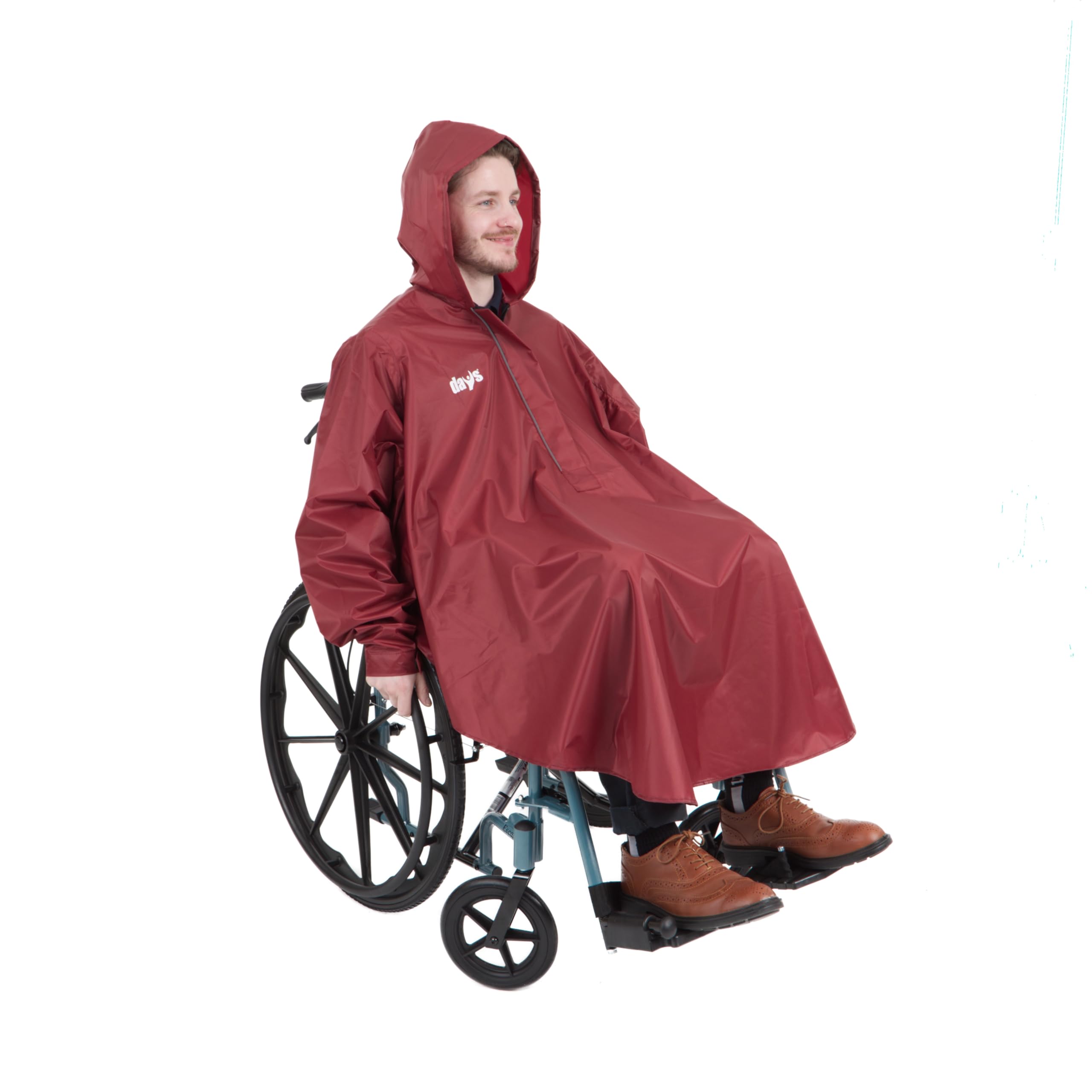 Days Mobility Poncho with Sleeves – Unlined Waterproof – 100cm Front Length / 133cm Width – Burgundy