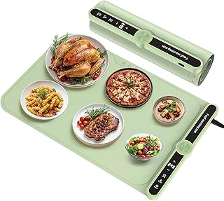 Food Warming Mat Electric Tray - Fast Full Surface Silicone Heating Mat with 9 Temperature Settings and 6 Hours Timer - Portable Roll Up Food Warmer for Countertop Buffets Parties Gatherings