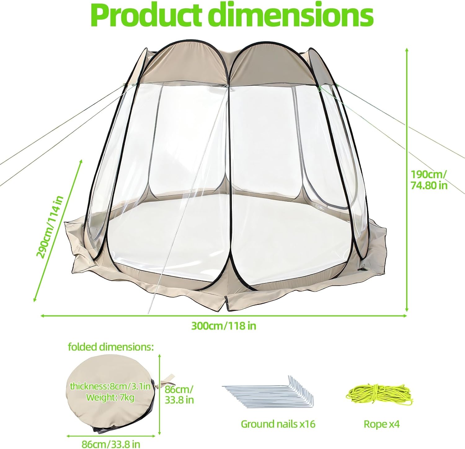 Pop up Sports Tent Instant Outdoor Clear Bubble Tent for 8 Person Weather Proof Garden Portable Screen House Room for Party, Backyards, Hiking（US Fast Arrival）