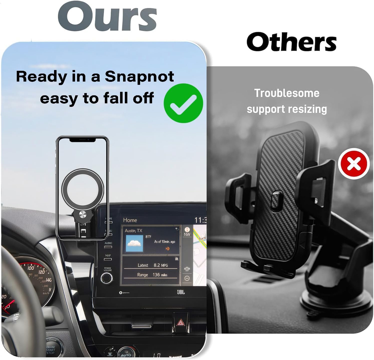 Car Phone Holder for 2021-2024 Toyota Camry Accessories Apply to 9 Inch Touch Screen Fixed Clip Magnetic Cell Phone Mount Hands-Free 360 Degree Rotation