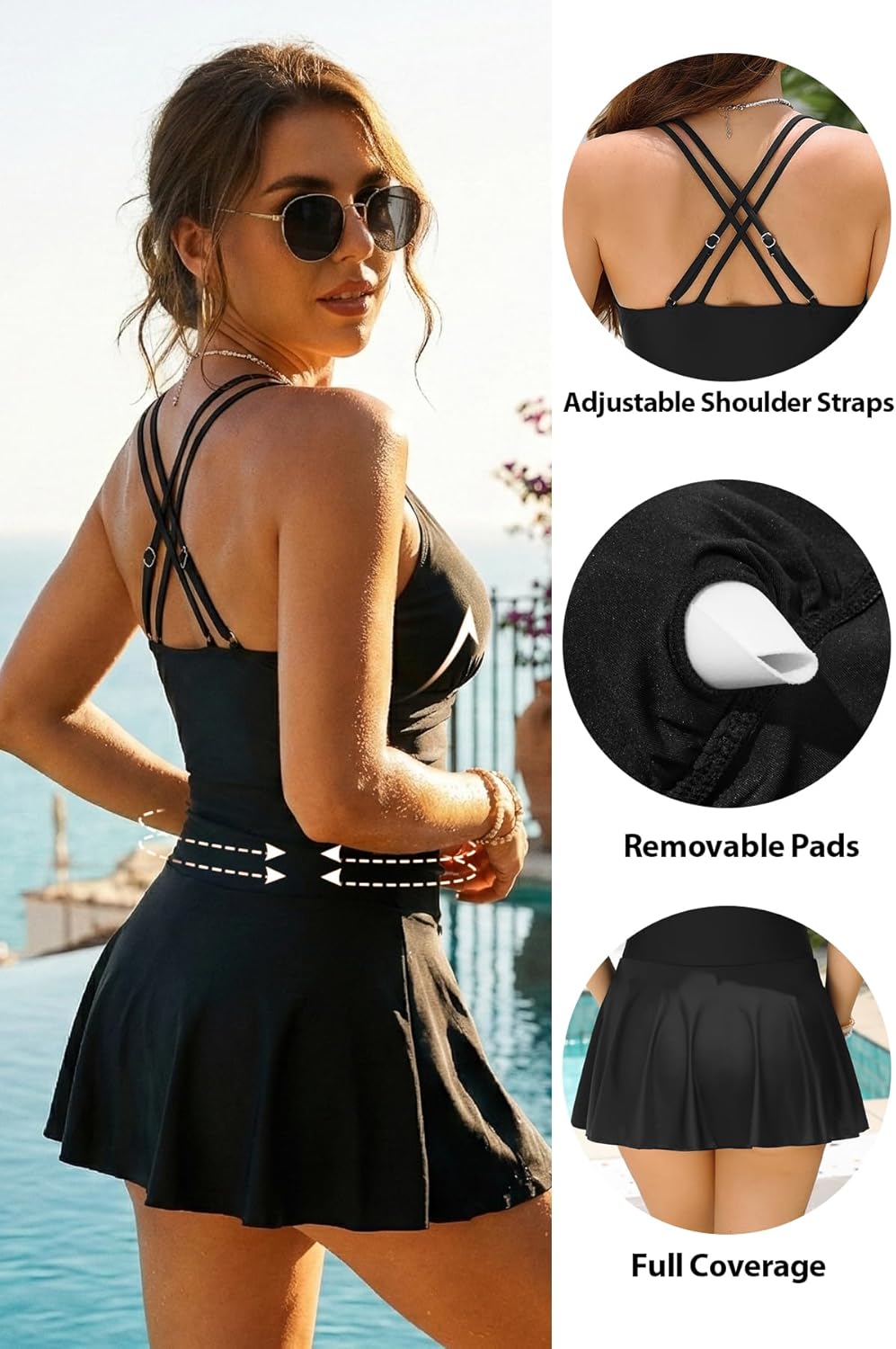 Daci Women's One Piece Swim Dress-Modest Tummy Control Swimdress Bathing Suit 2026 Ruched Swimsuit with Skirt - Image 4