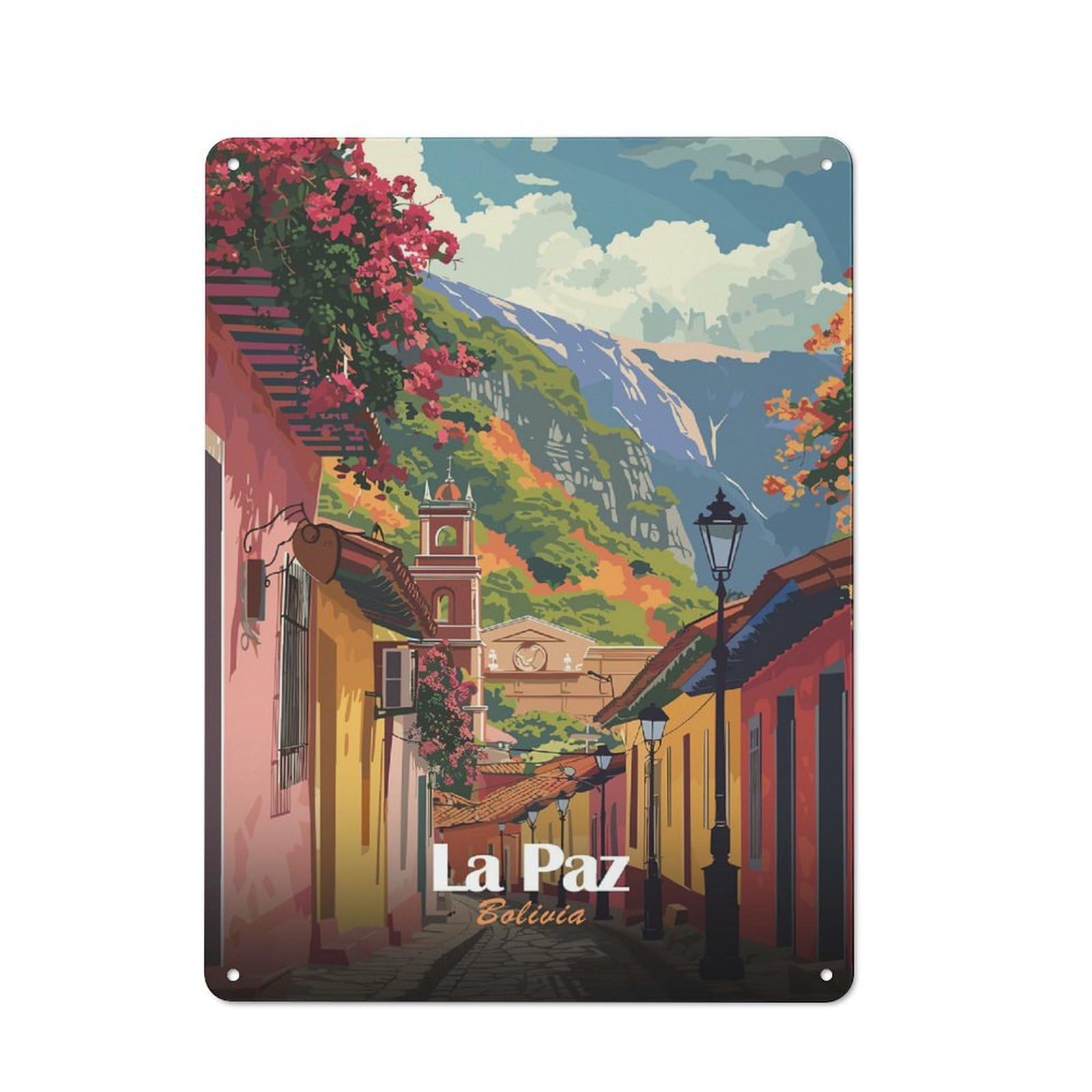 Junmoney Style-2 La Paz, Bolivia Travel Vintage Metal Sign 40X30cm, Vintage Bistro Wall Plaque For Coffee Bar, Small Shop Or Dining Room