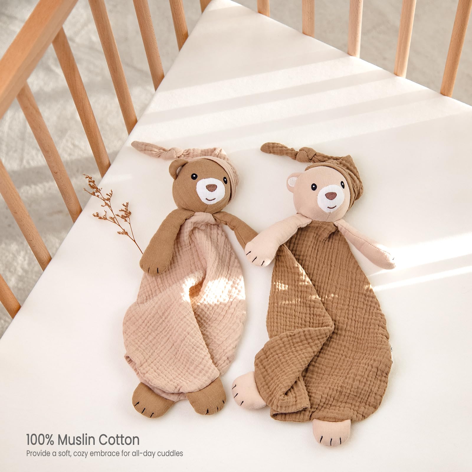 lulumoon Security Blanket: Muslin Lovey for Babies Travel & Daycare - Skin-Friendly Snuggle Companion for Self-Soothe (Bear-Cream) - 3