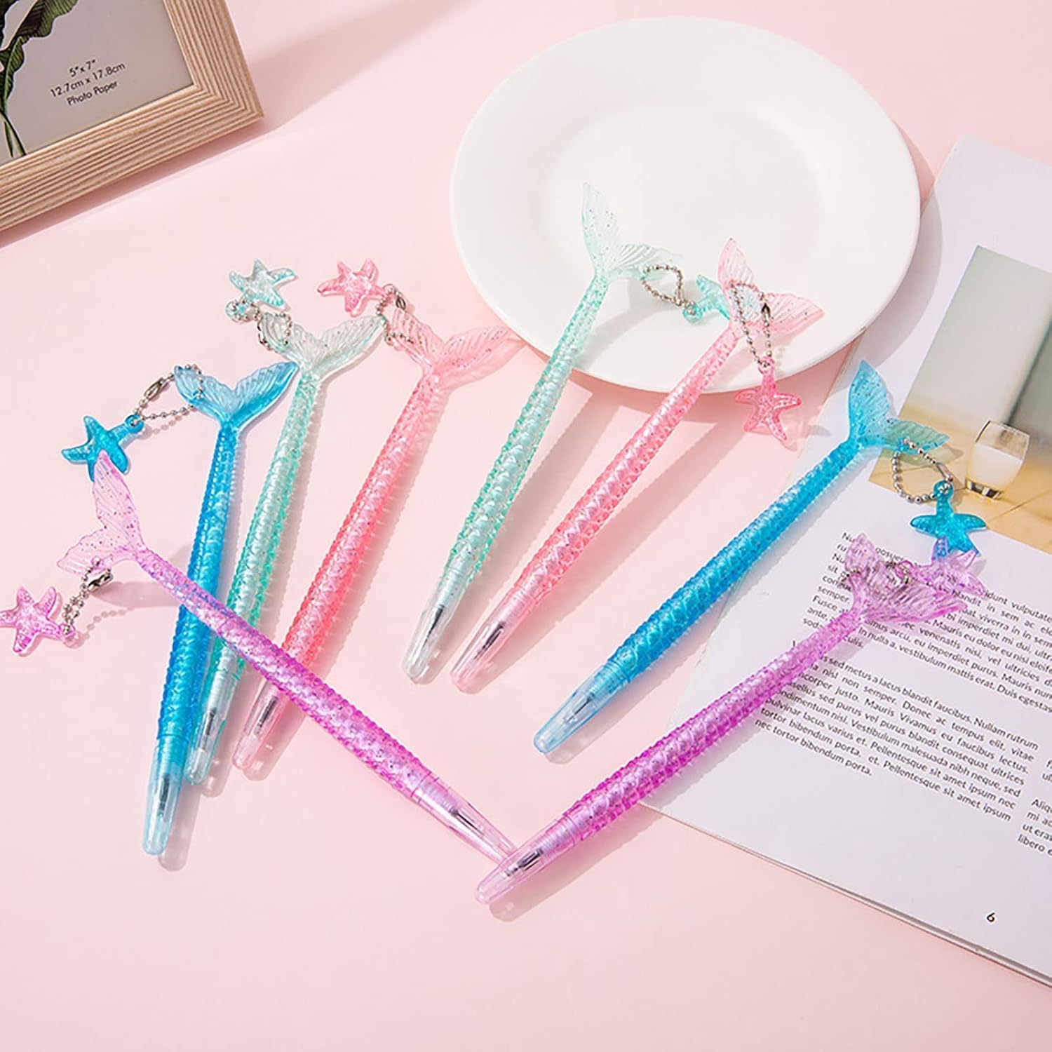 YYaaloa 48pcs Cute Mermaid Novelty Gel Ink Writing Pens 0.5 mm Black Ink Fun Kawaii Pens Bulk for Office Supplies Birthday Christmas Gift (48)