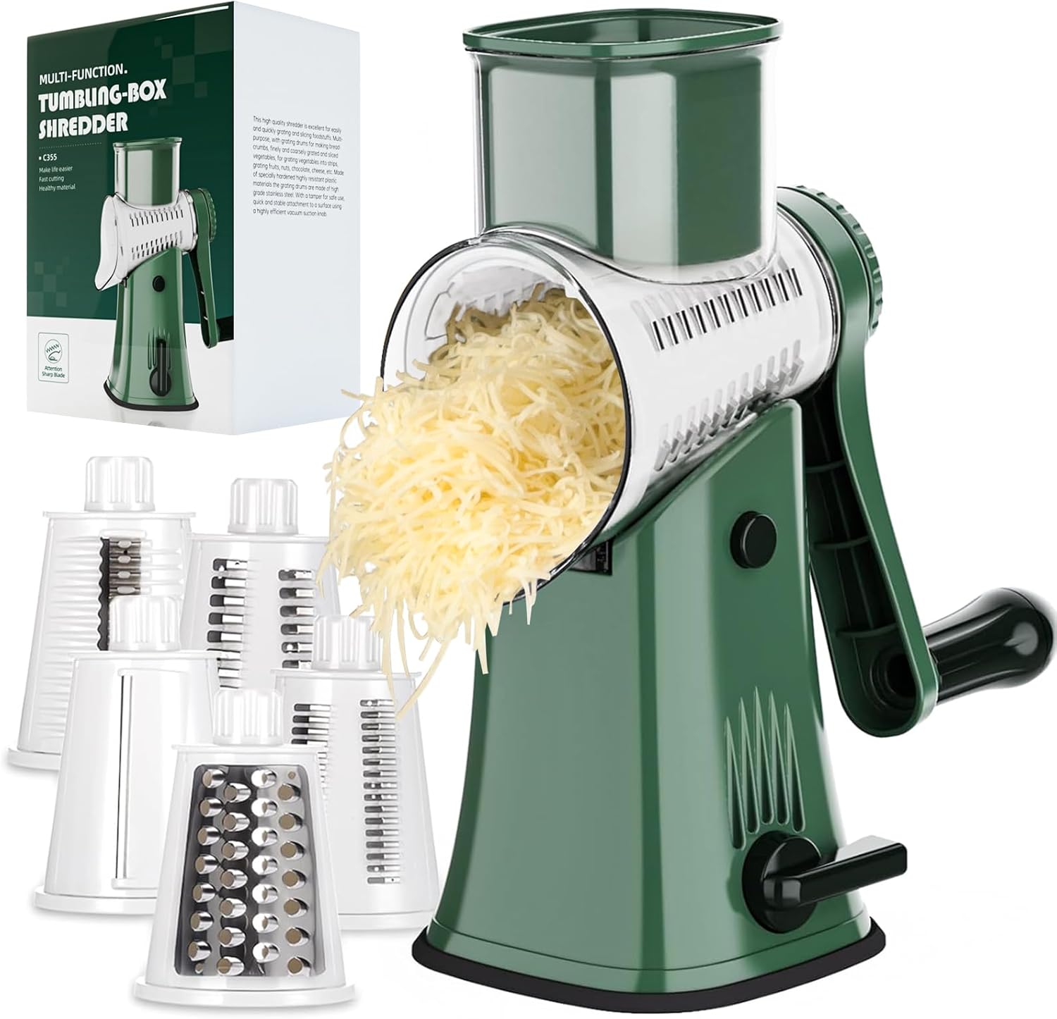 Ourokhome Rotary Cheese Grater Shredder 5-in-1 Kitchen Slicer