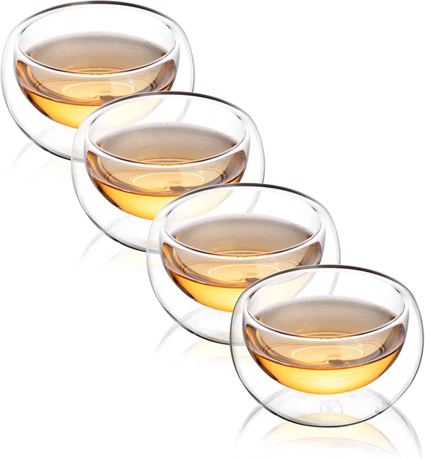 CNGLASS Tea Cups Set of 4 Double Wall Glass Tea Cup, 150ml/5.1oz Asian