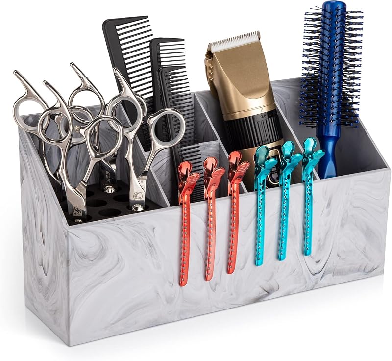 Organizador Noverlife para tesouras e ferramentas de salão, 4 compartimentos, padrão mármore branco