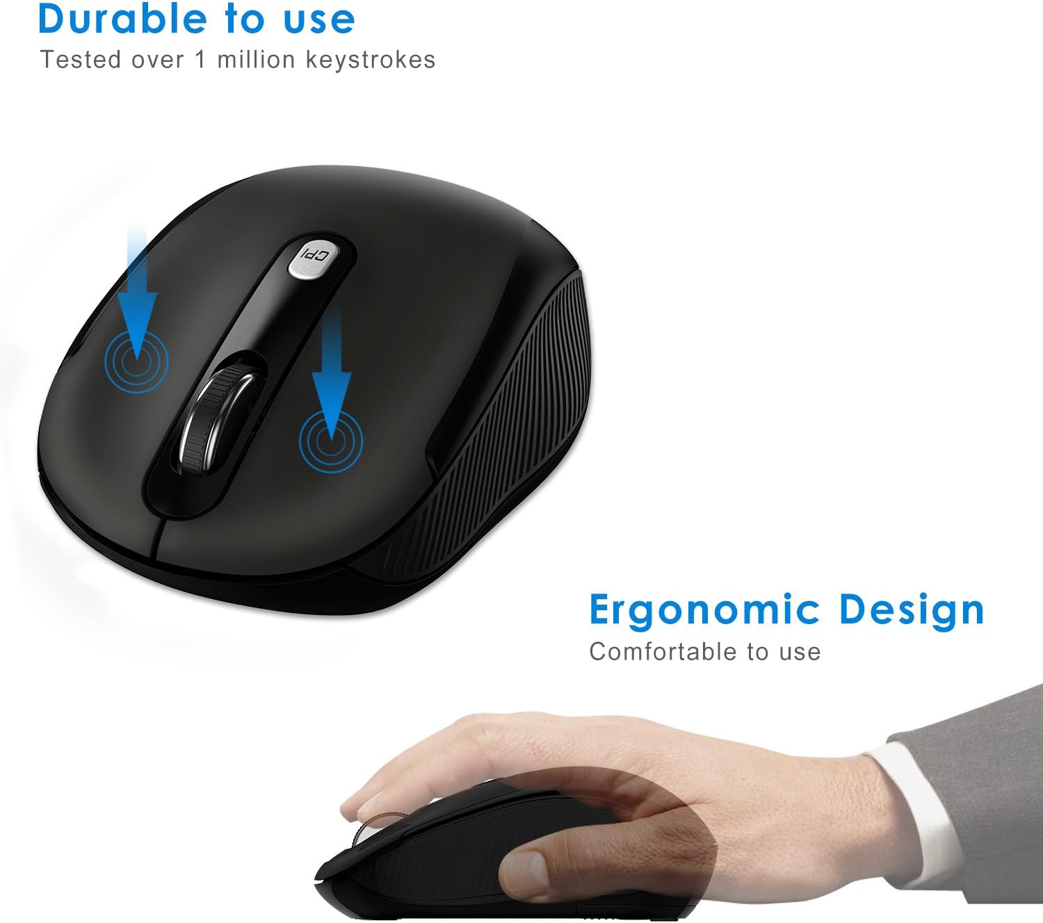 JETech 2.4Ghz Wireless Mobile Optical Mouse with 3 CPI Levels and USB Wireless Receiver (0775)