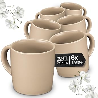 moritz & moritz nordic coffee cups set of 6 taupe   approx. 300 ml made of high-quality stoneware   stylish design with handle   cups with handle for coffee tea hot chocolate cappuccino