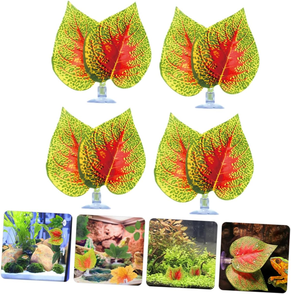 DECHOUS 4pcs Aquarium Fake Plant Decor with Suction Cups, Lifelike Purple Perilla Leaves for Fish Tank Landscaping, Artificial Plastic Aquarium Plant Ornament for Betta and Freshwater