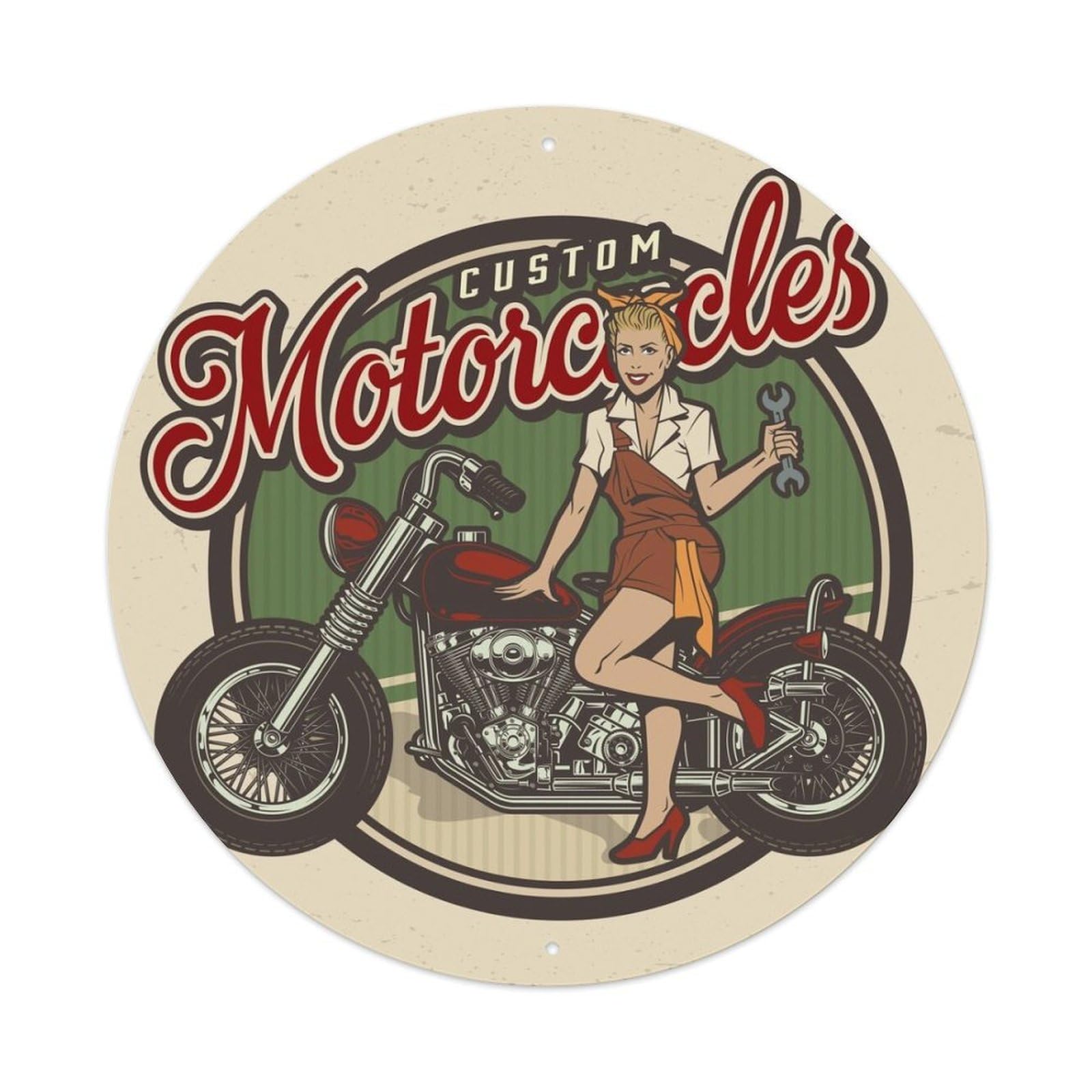 Motorcycle Poster Welcome to Garage Service And Repair Vintage Metal Tin Sign Plaque Wall Decor for Cafe, Club, Garden Round Metal Poster 8x8Inch