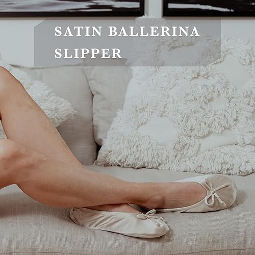Miniatura 4 de Isotoner - Pantuflas estilo bailarina de satén para mujer con suave lazo de moño y suela de gamuza