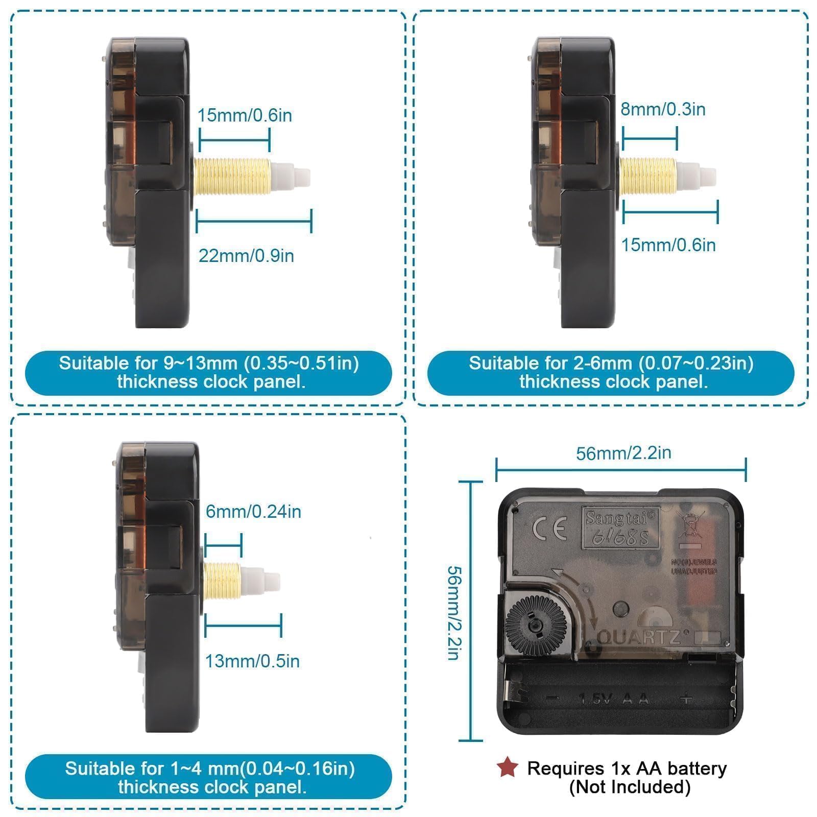 EEEKit Mecanismo de Reloj de Pared, 9PCS Movimiento de Cuarzo Silencioso a Pilas con 12 Manecillas Decorativas para Proyectos DIY