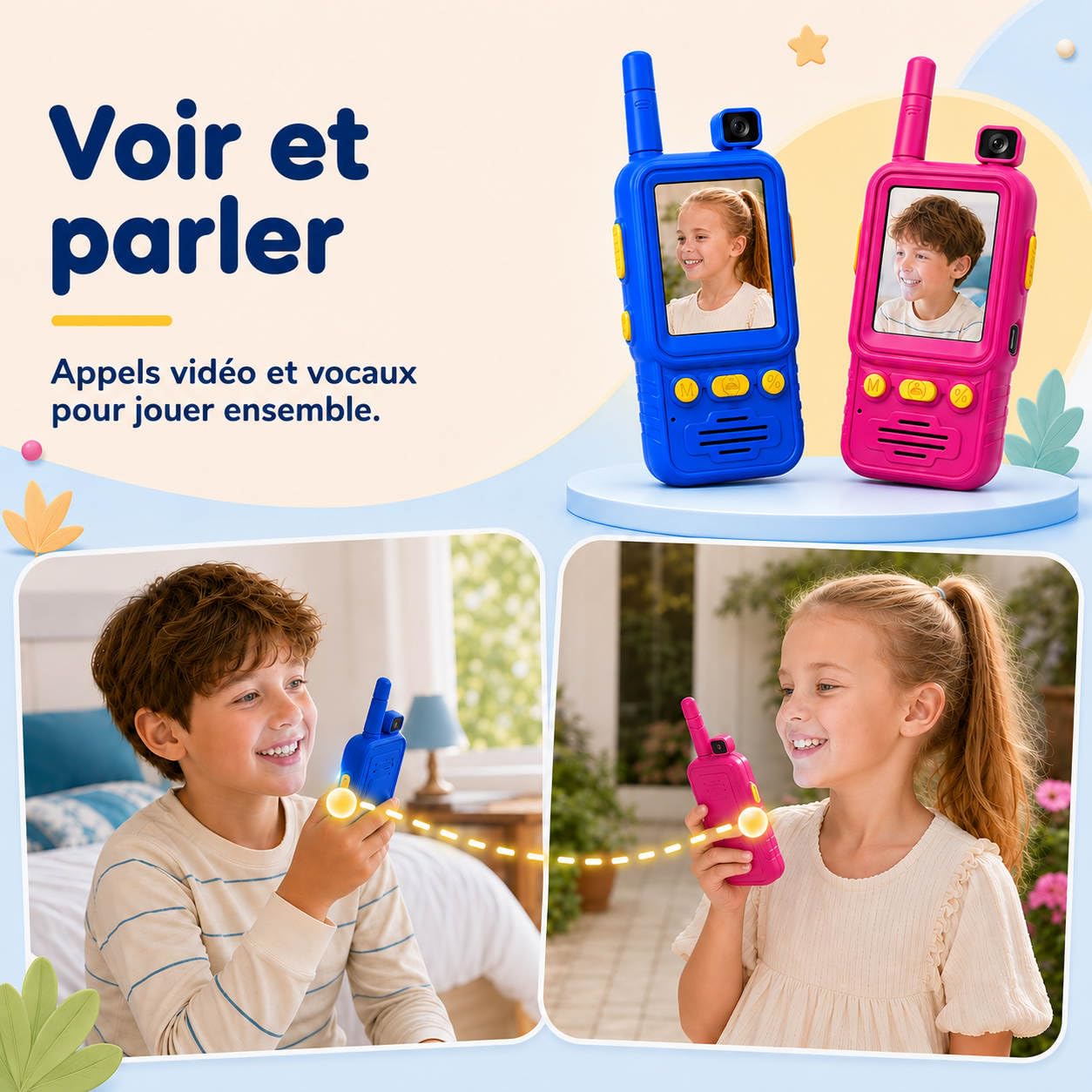 Talkies-Walkies pour Enfants, Appel vidéo, caméra rotative 180°