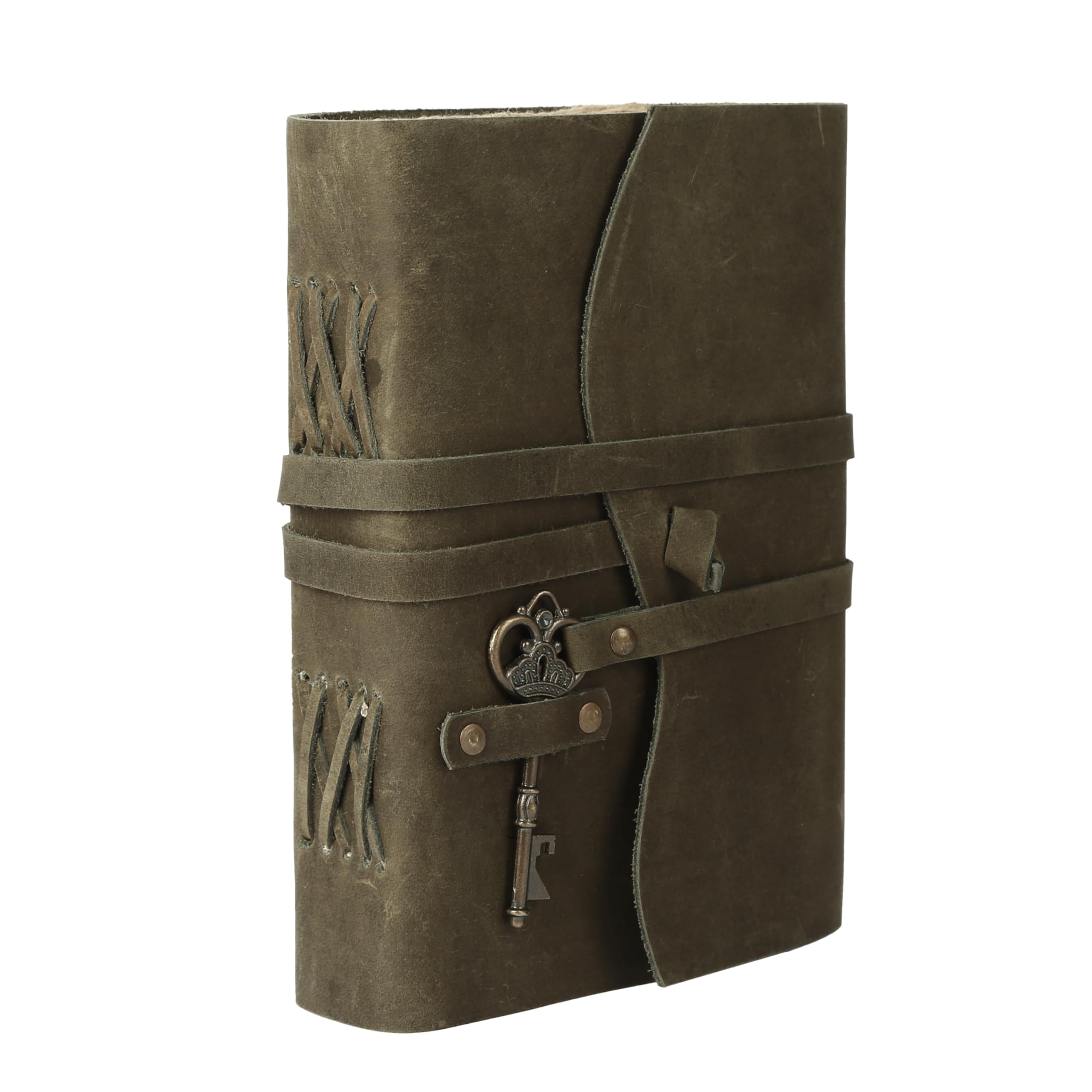 Leather Journal with Deckle Edge Paper 8x6 inch and Vintage Key | Handmade Writing Notebook Diary | Bound Daily Notepad for Men & Women Medium, Sketch