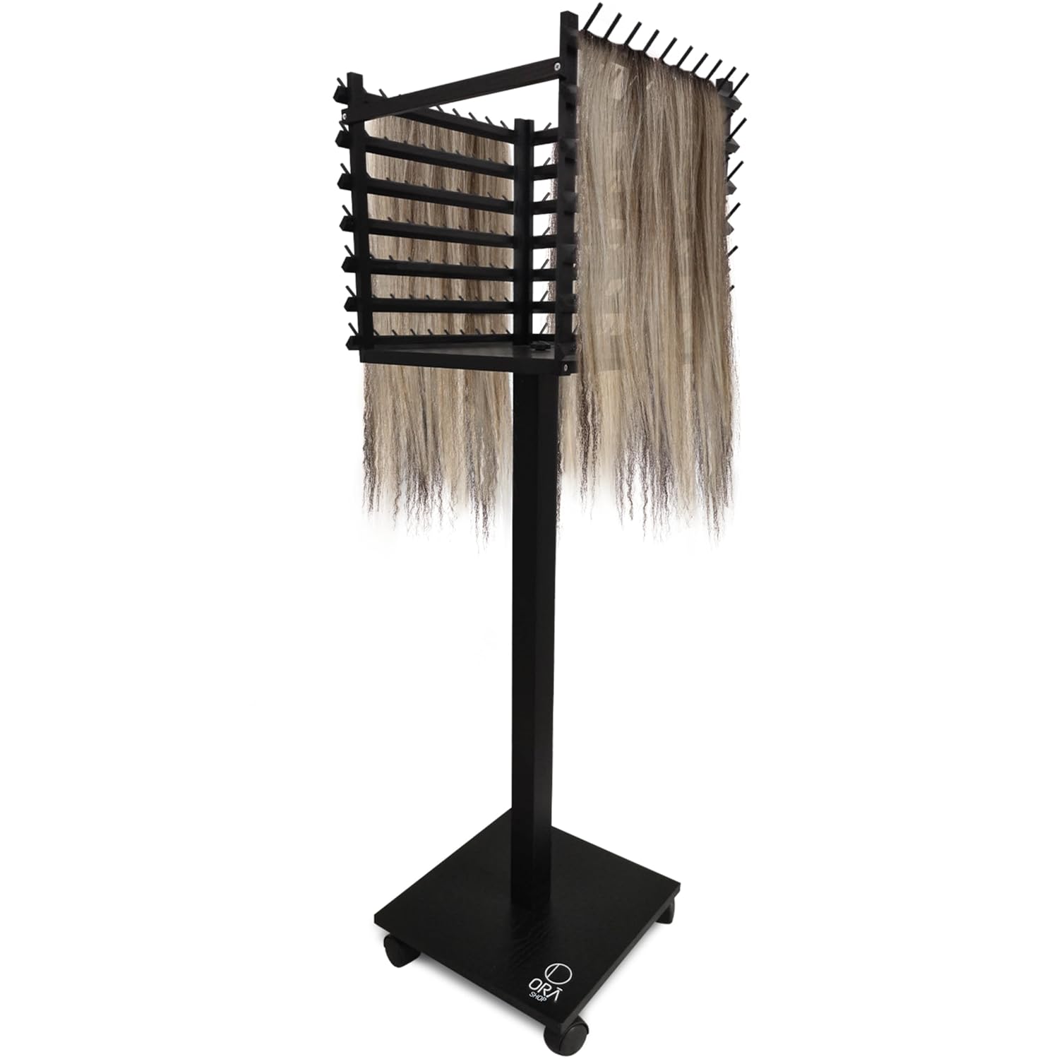 Braiding Hair Rack, Hair Extension Holder, Hair Braiding Tools, Hair Product Organizer, Wooden 3-Sided Rack Stand, Large Capacity (210 pegs)