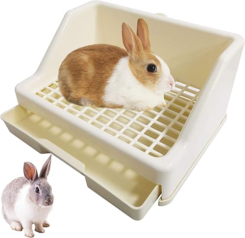 Miniatura 1 de kathson Caja de arena para conejos, entrenador de animales pequeños, inodoro de esquina con cajón, jaula para mascotas, caja de ropa de cama para