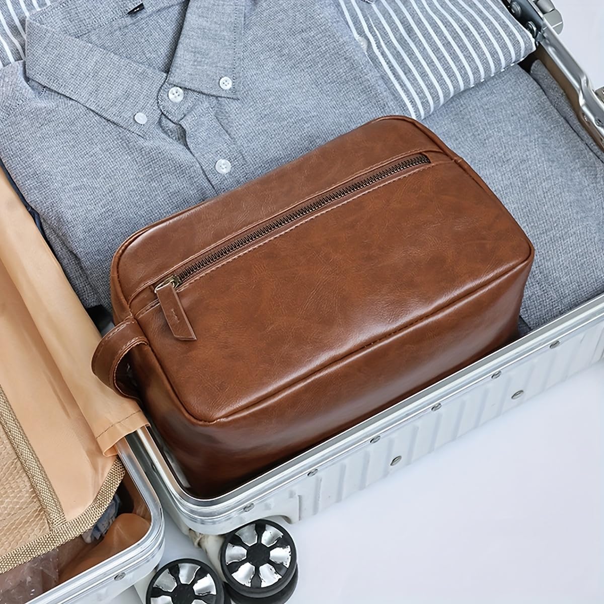 Borsa per Il Trucco da Uomo, Beauty Case da Viaggio Impermeabile in Pelle PU, Organizer per Strumenti da rasatura, Pochette per Il Trucco da Donna