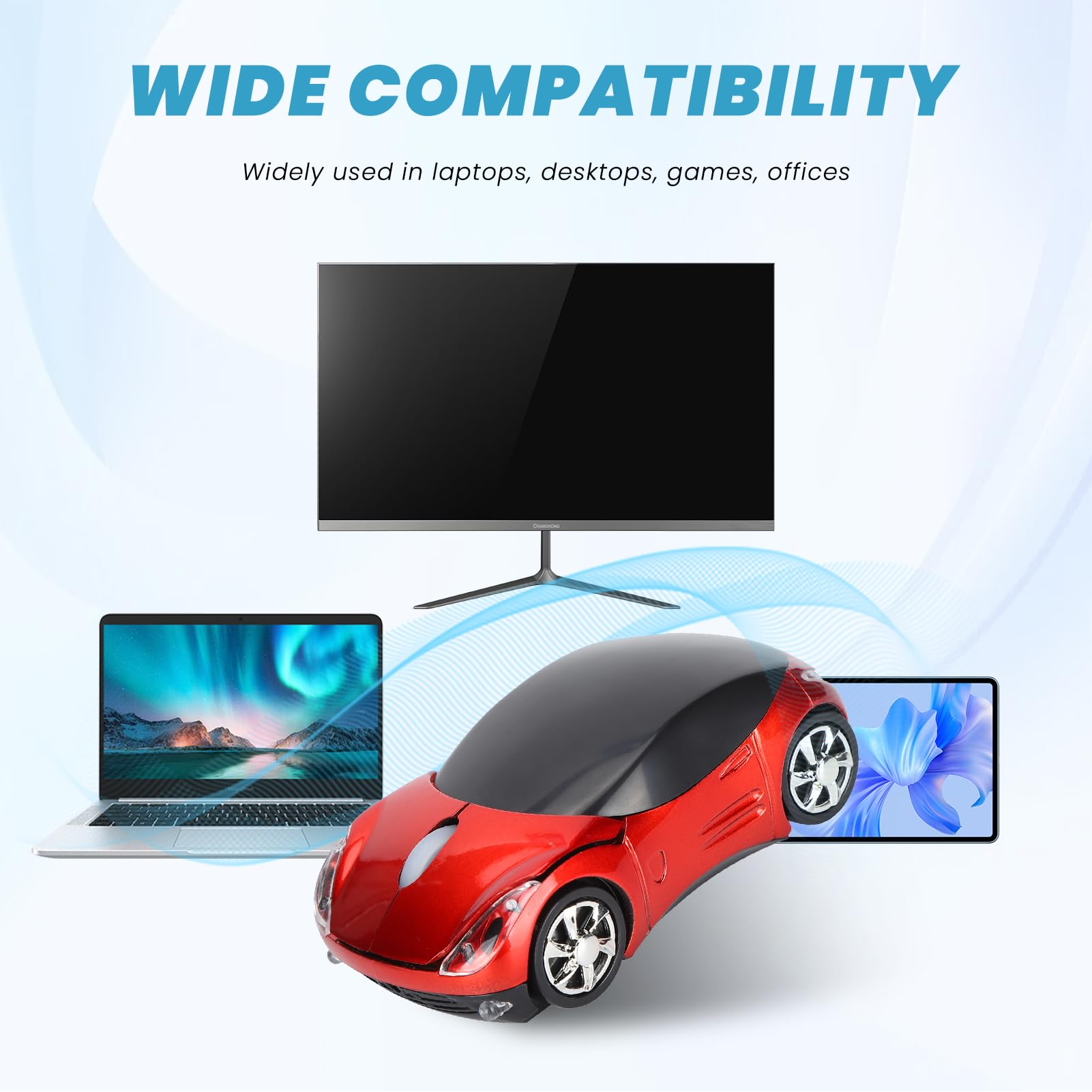 Mouse Wireless A Forma Di Auto, Ergonomico, Regolabile DPI, Ricevitore USB, Per Pc E Ufficio - 2